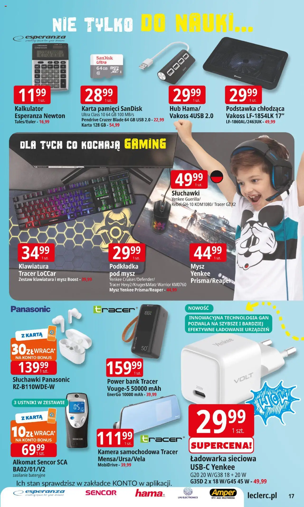 E.Leclerc Gazetka od 12.08.2025 | Strona: 17 | Produkty: Mysz, Ładowarka, Karta pamięci, USB