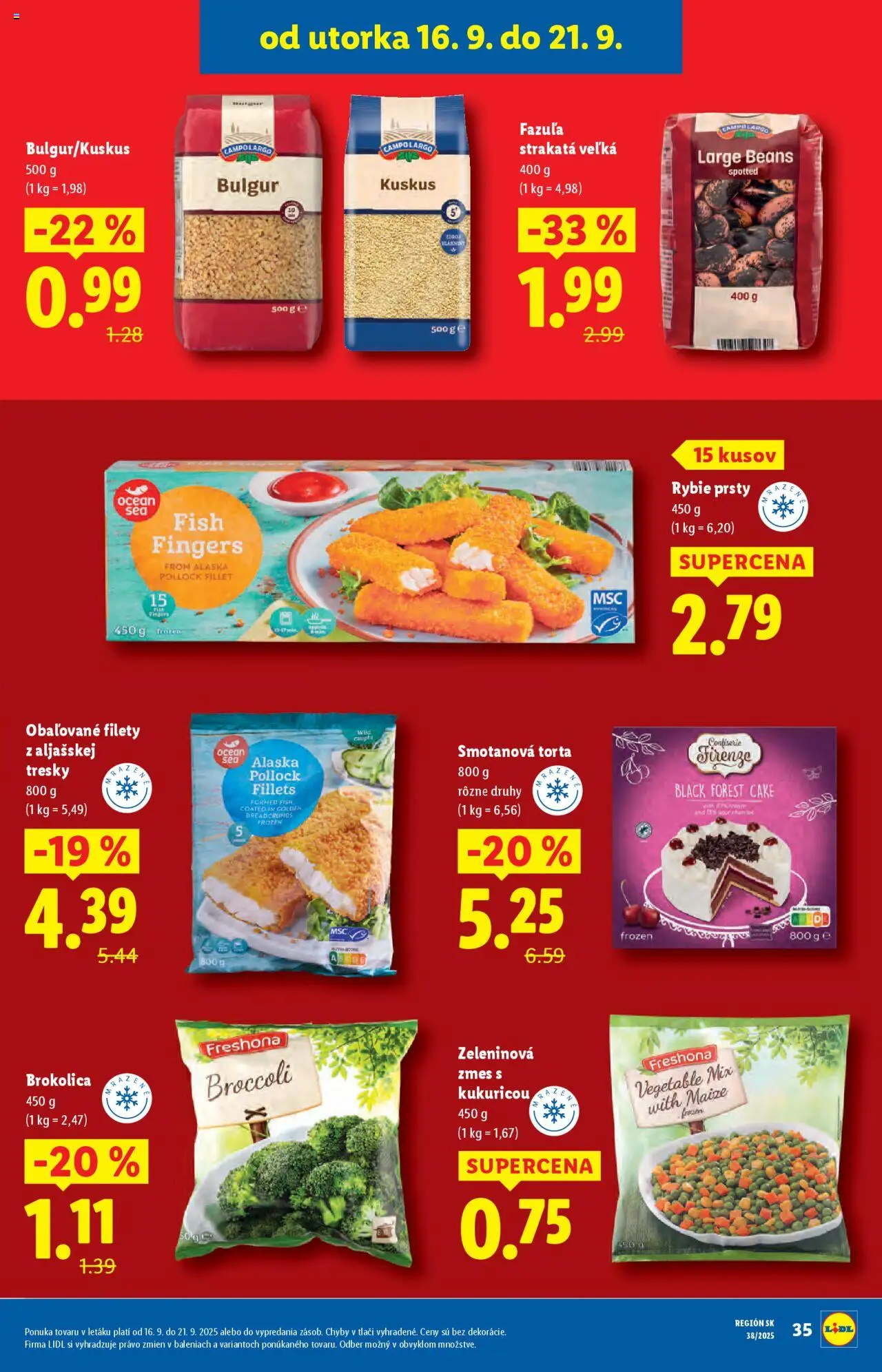 Nové Lidl akcie – leták je platný od 16.09.2025 | Strana: 39 | Produkty: Fazuľa, Torta, Brokolica
