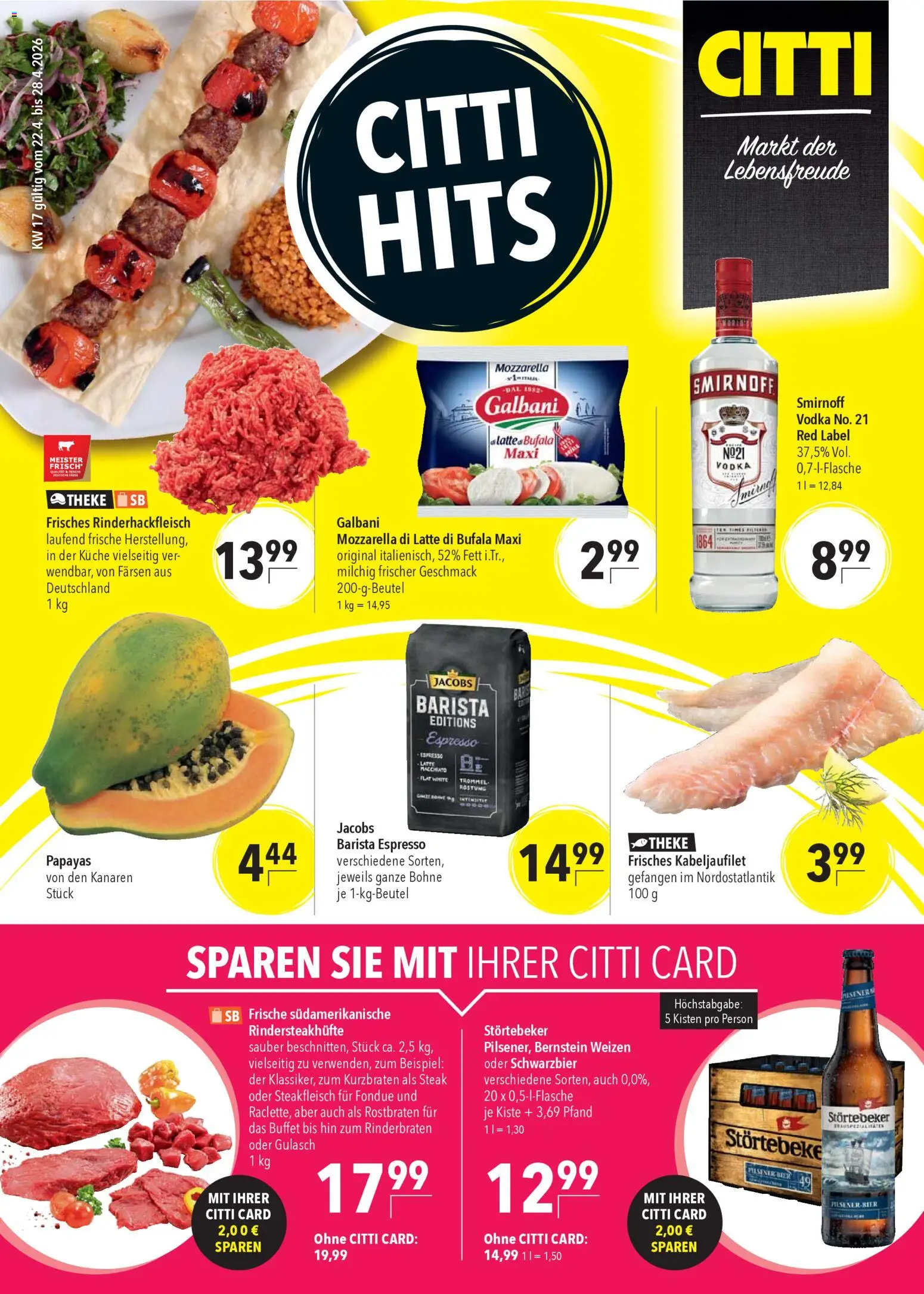 CITTI Markt Prospekt 	 – gültig ab 22.04.2026 | Seite: 1 | Produkte: Rinderbraten, Theke, Bier, Fondue