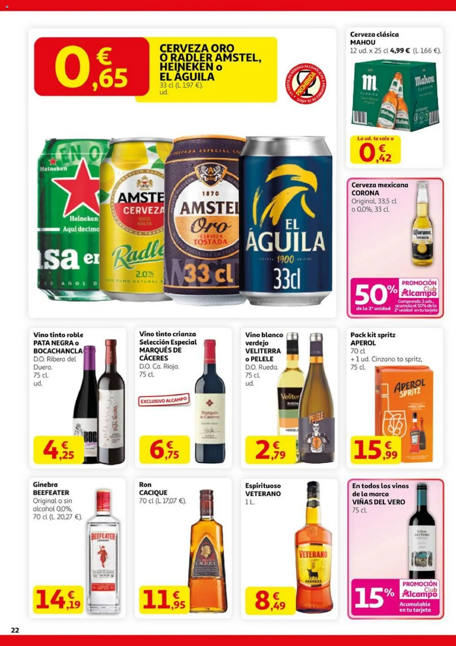 Alcampo - Black Friday  │ válido desde el 06.11.2025 | Página: 22 | Productos: Vino, Cerveza, Ginebra, Σπανάκι