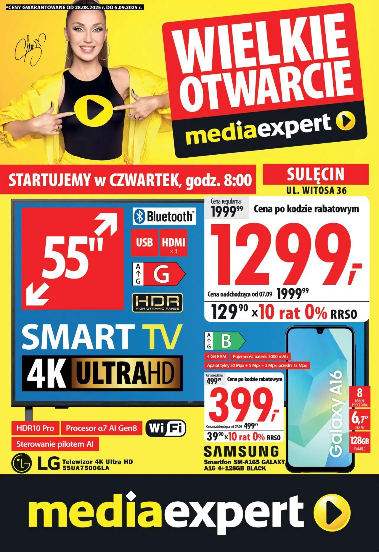 Mediaexpert Gazetka - Wielkie otwarcie Sulęcin, Witosa 36 od 28.08.2025 | Strona: 1 | Produkty: Smartfon, Telewizor