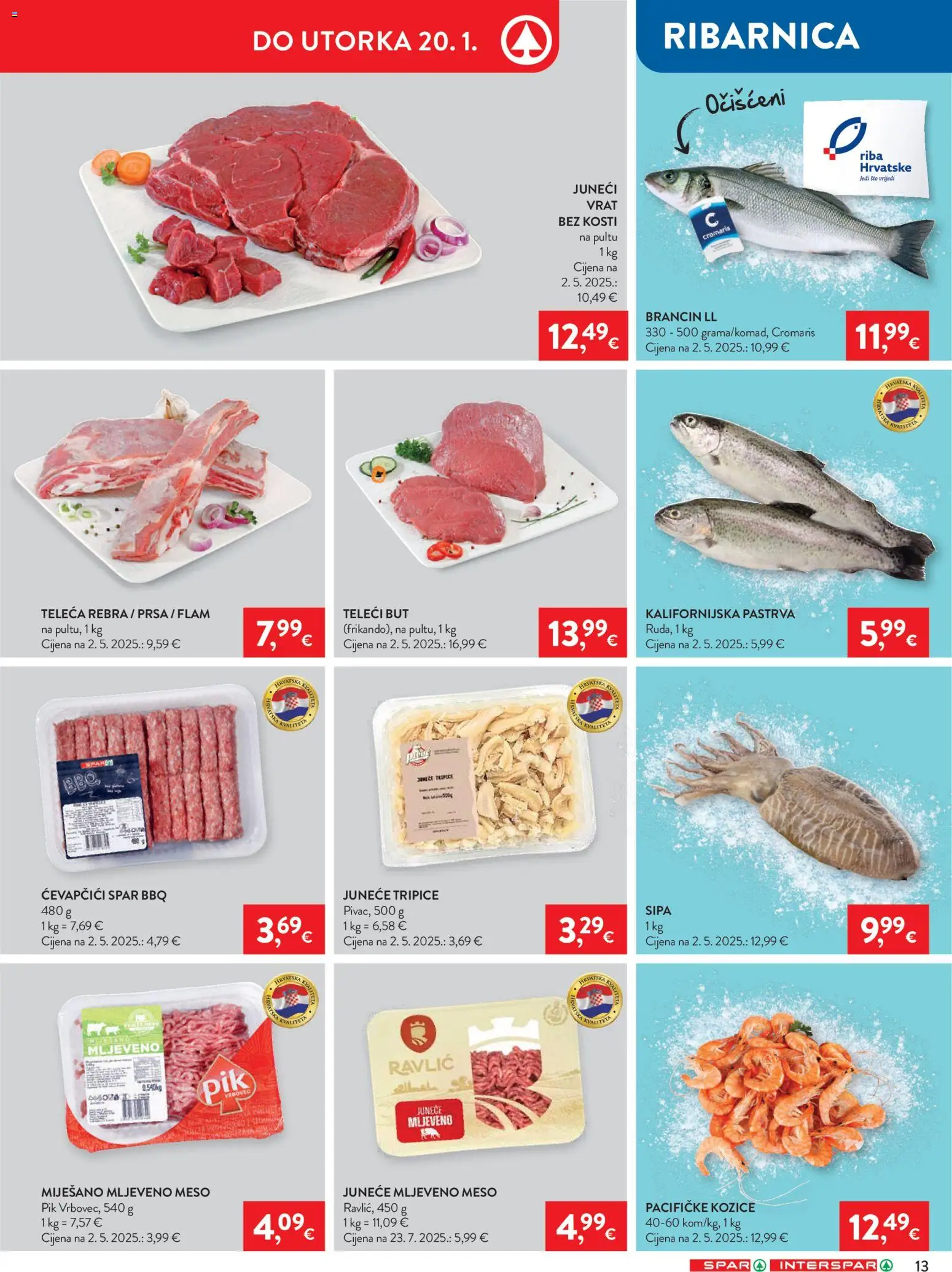 Spar katalog | vrijedi od 14.01.2026 | Stranica: 15 | Proizvodi: Meso, Riba, Mljeveno meso, Brancin