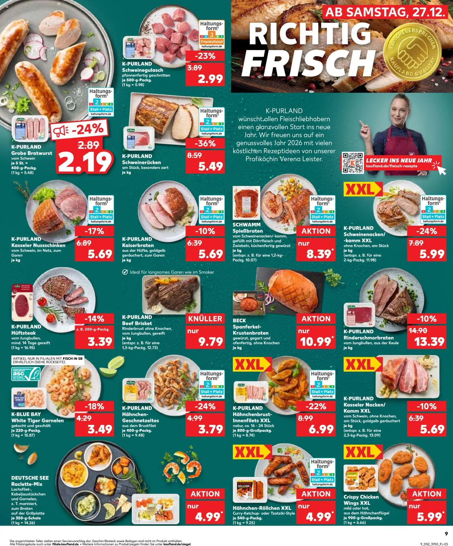 Kaufland prospekt Rostock	 – gültig ab 27.12.2025 | Seite: 9 | Produkte: Hahnchen, Bratwurst, Garnelen, Tiger garnelen