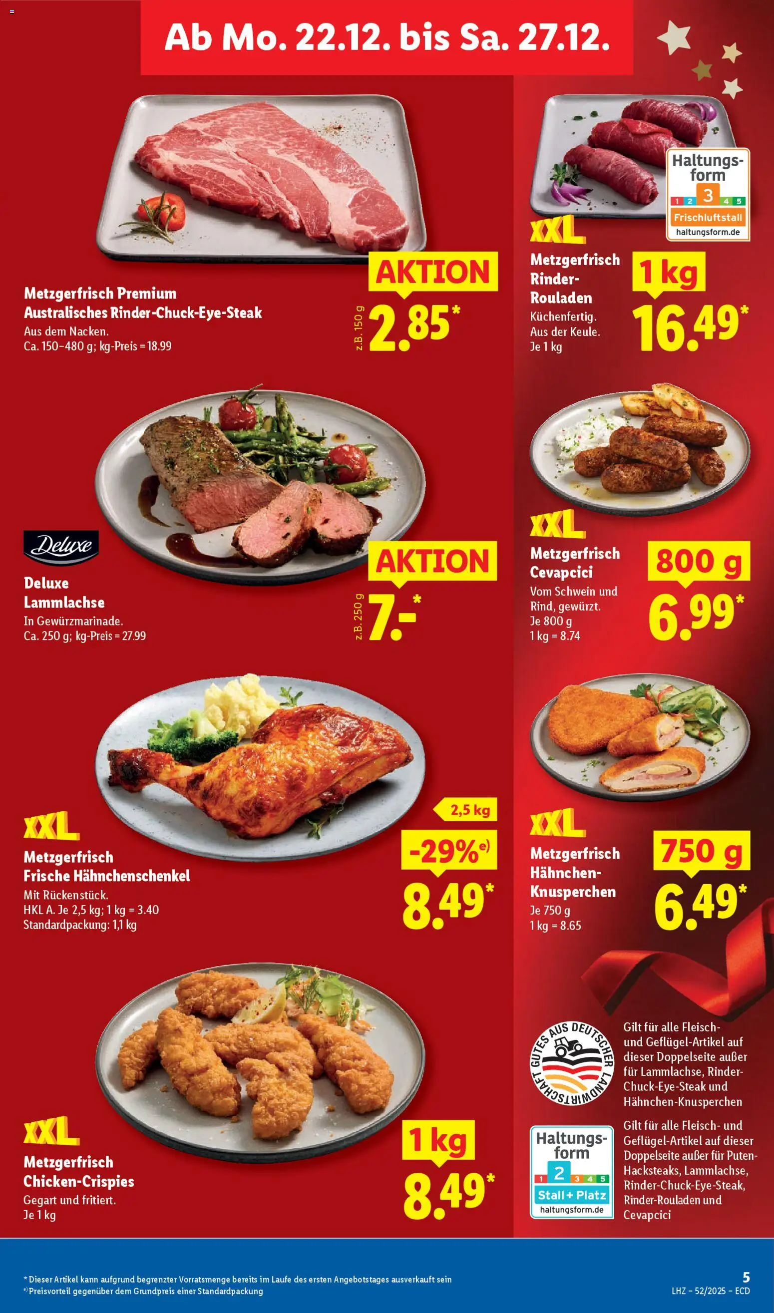 Lidl - Prospekt – gültig ab 22.12.2025 | Seite: 11 | Produkte: Rinderrouladen, Hahnchen, Cevapcici, Fleisch
