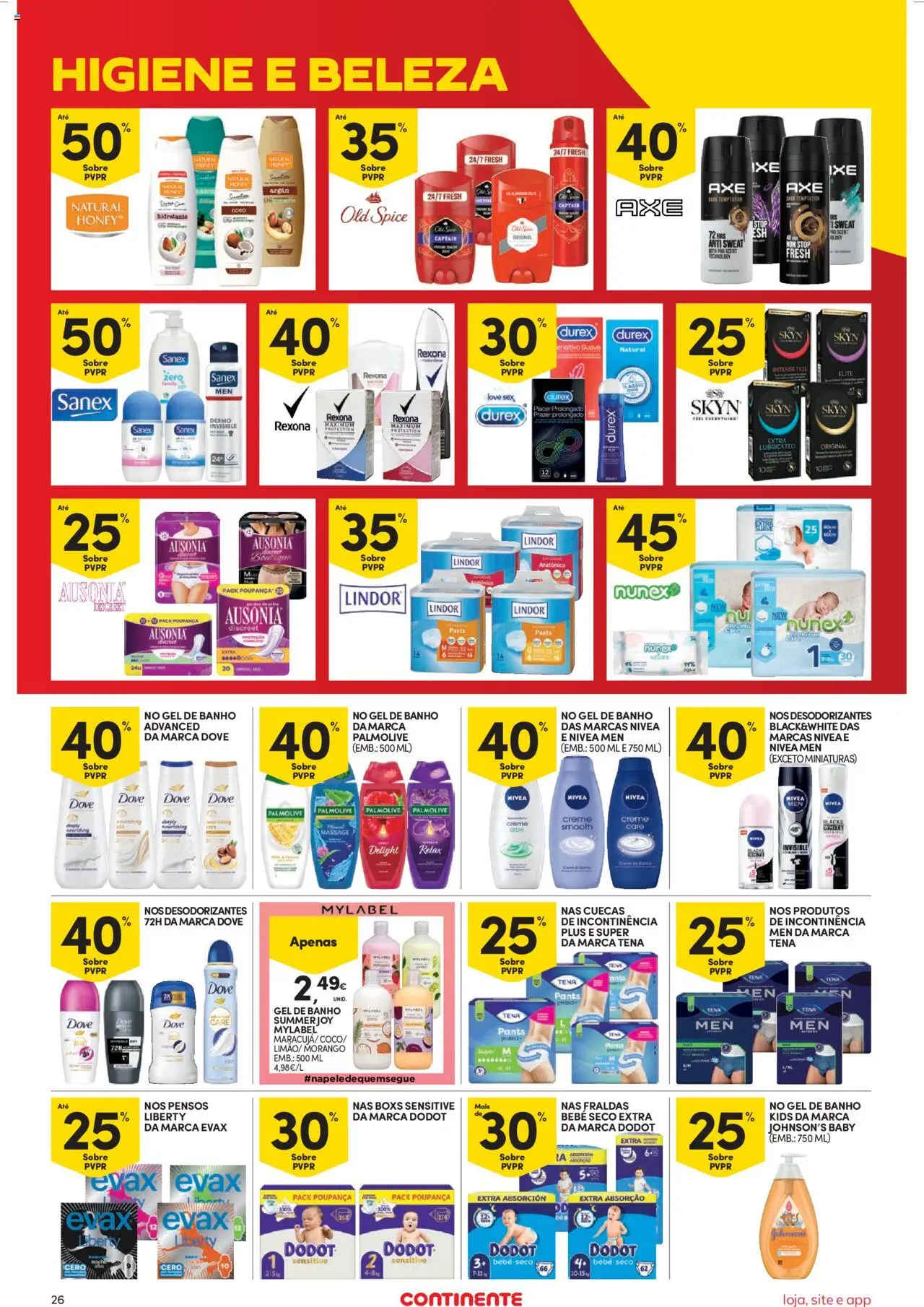 Continente Semanal Continente Bom Dia │ válido de 05.08.2025 | Página: 26 | Produtos: Porta, Fraldas, Creme, Cuecas
