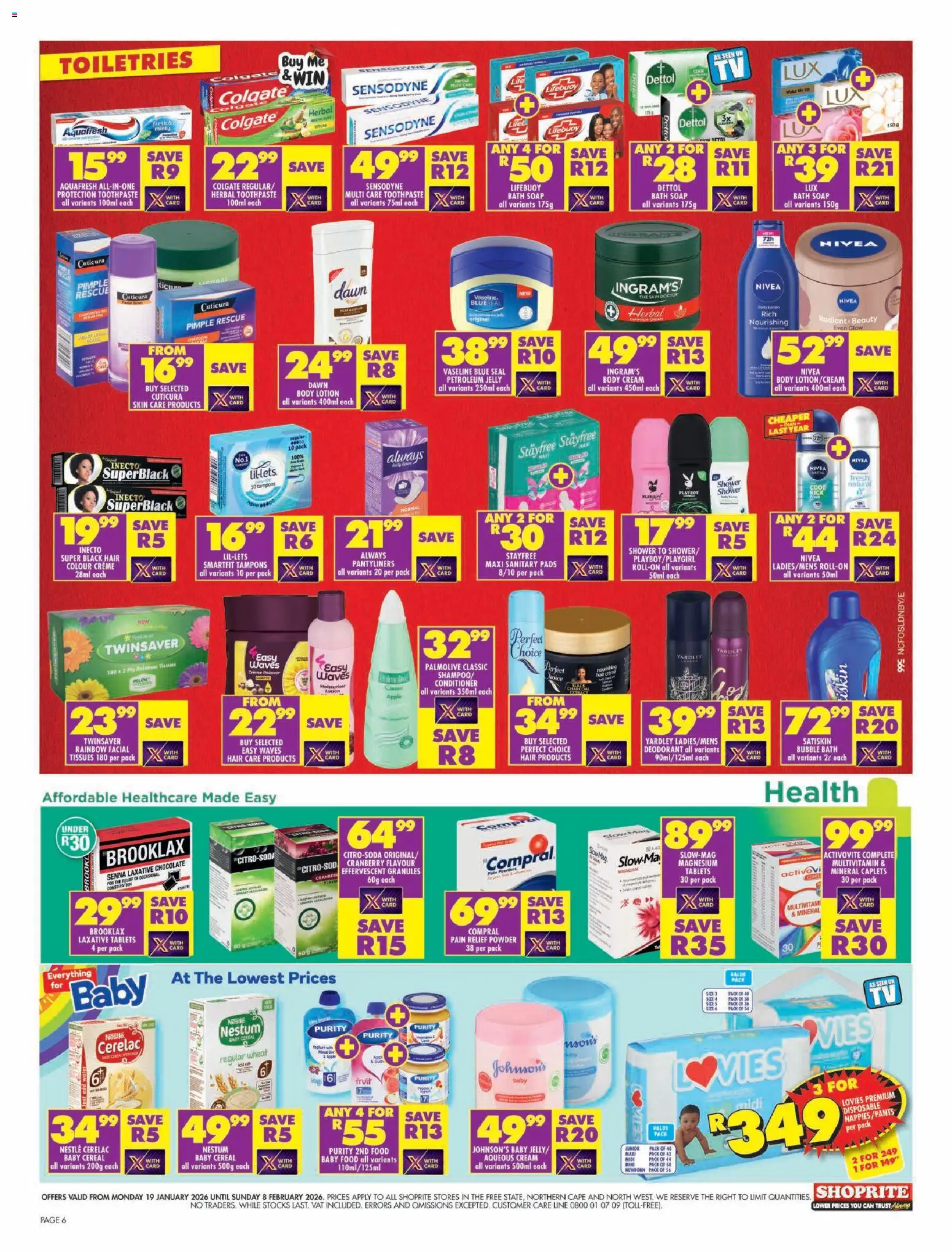 New Shoprite catalogue – valid from 19.01.2026 | Page: 6 | Products: Pads, Cream, Petroleum jelly, Lotion