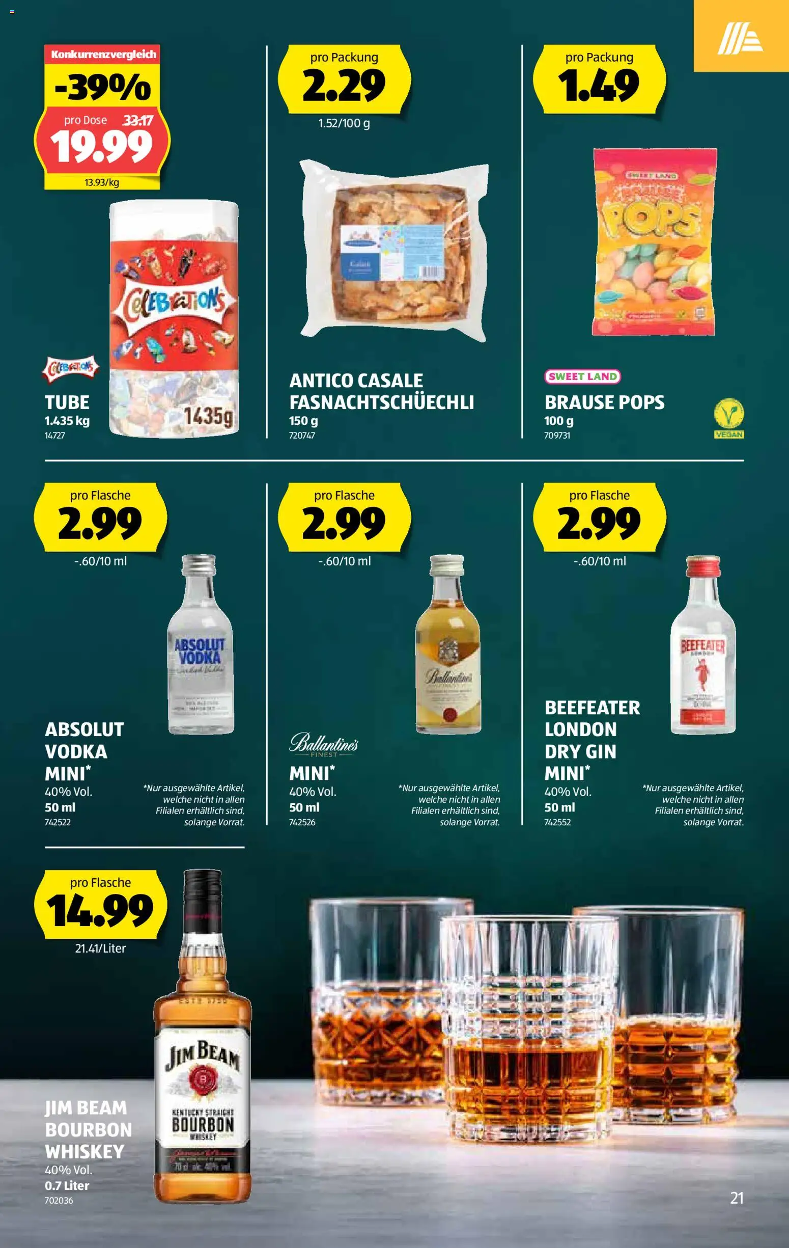 Aldi Aktionen – gültig ab 29.01.2026 | Seite: 22 | Produkte: Celebrations, Bourbon, Gin, Whiskey