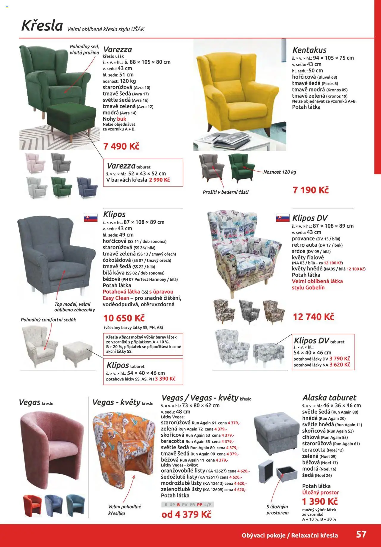 ORFA nábytek katalog 2025-2026 od 01.10.2025 | Strana: 57 | Produkty: Křesla, Taburet, Křeslo, Barvy