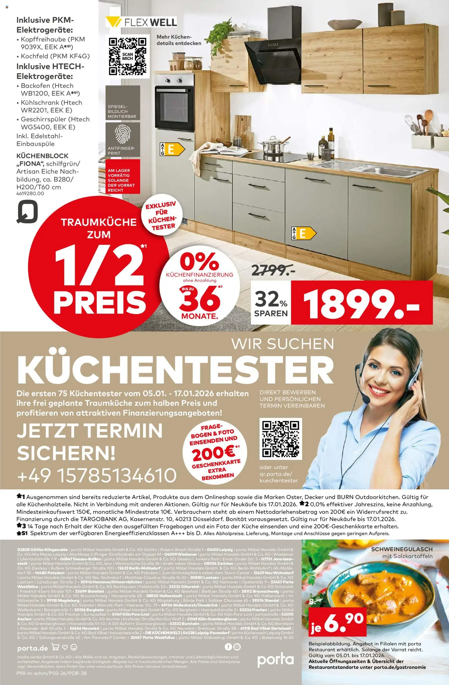 Porta! Küchentester gesucht: Jetzt bewerben und Küche zum halben Preis sichern - Aachen – gültig ab 05.01.2026 | Seite: 16 | Produkte: Schweinegulasch, Geschirrspüler, Küchenblock, Wein