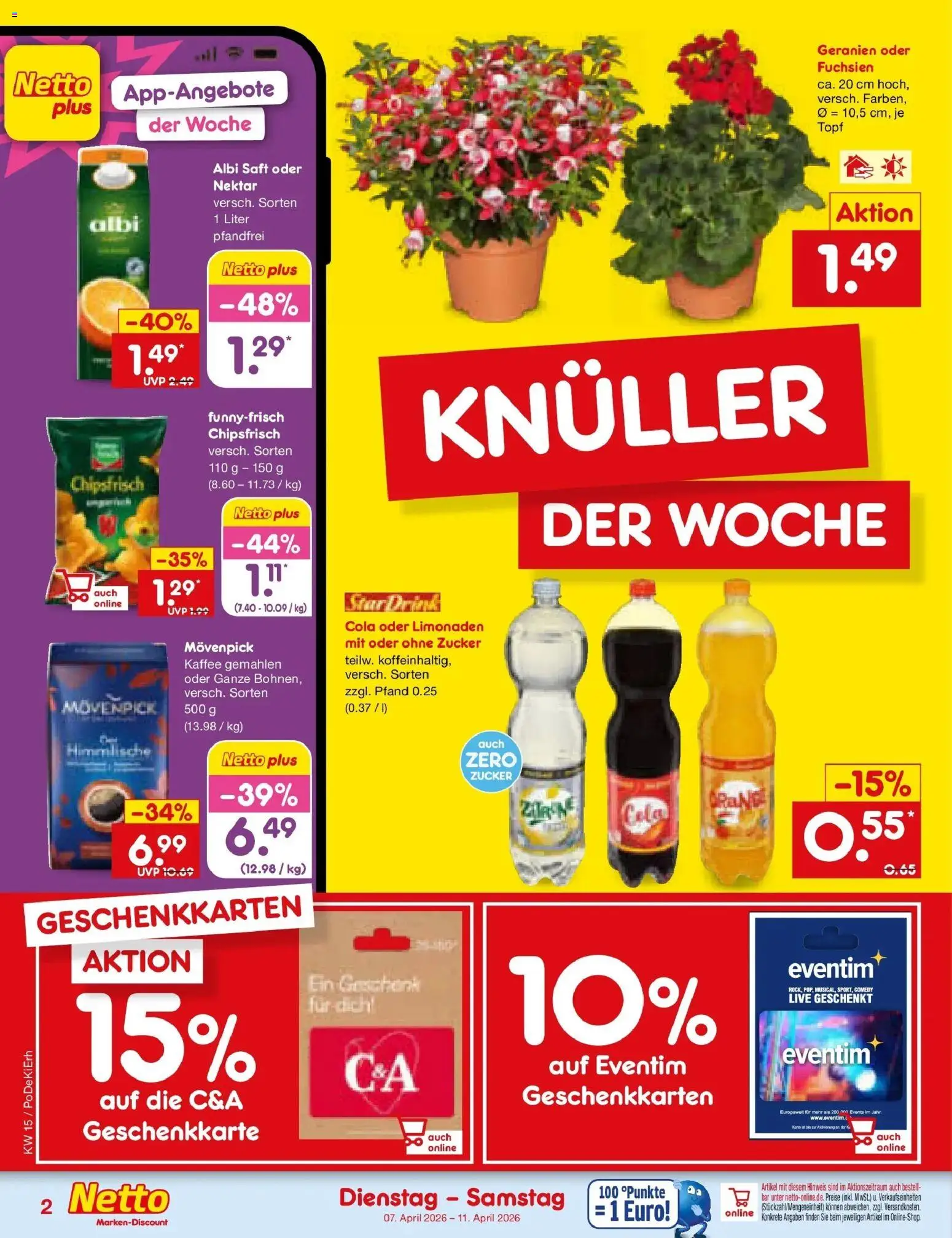 Netto Marken-Discount Prospekt Oberhaid	 – gültig ab 07.04.2026 | Seite: 2 | Produkte: Cola, Kaffee, Zucker, Saft