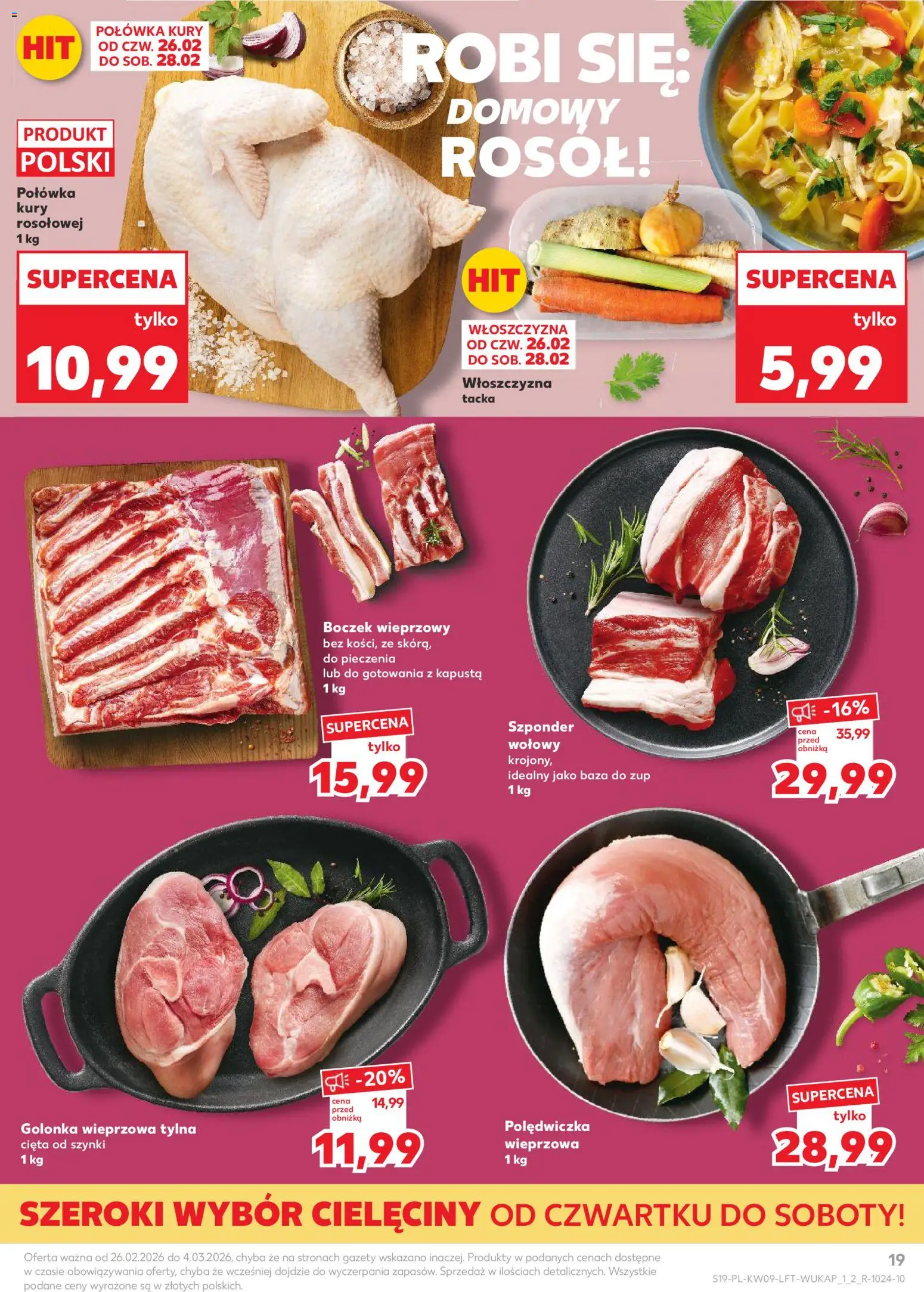 Kaufland gazetka od 26.02.2026 | Strona: 19 | Produkty: Kapusta, Boczek wieprzowy, Golonka wieprzowa, Boczek