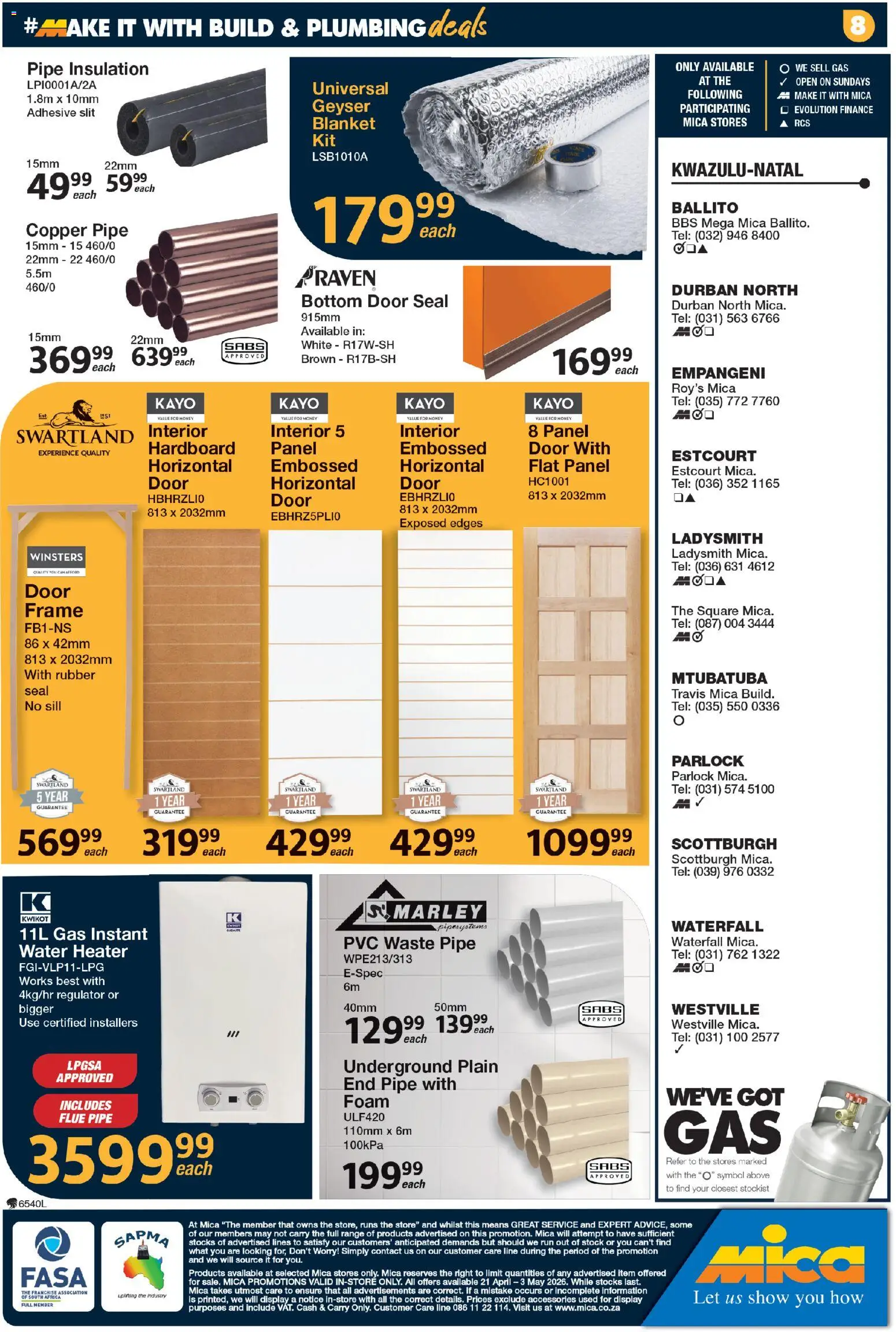 New MICA catalogue – valid from 21.04.2026 | Page: 11 | Products: Frame, Blanket, Adhesive, Geyser