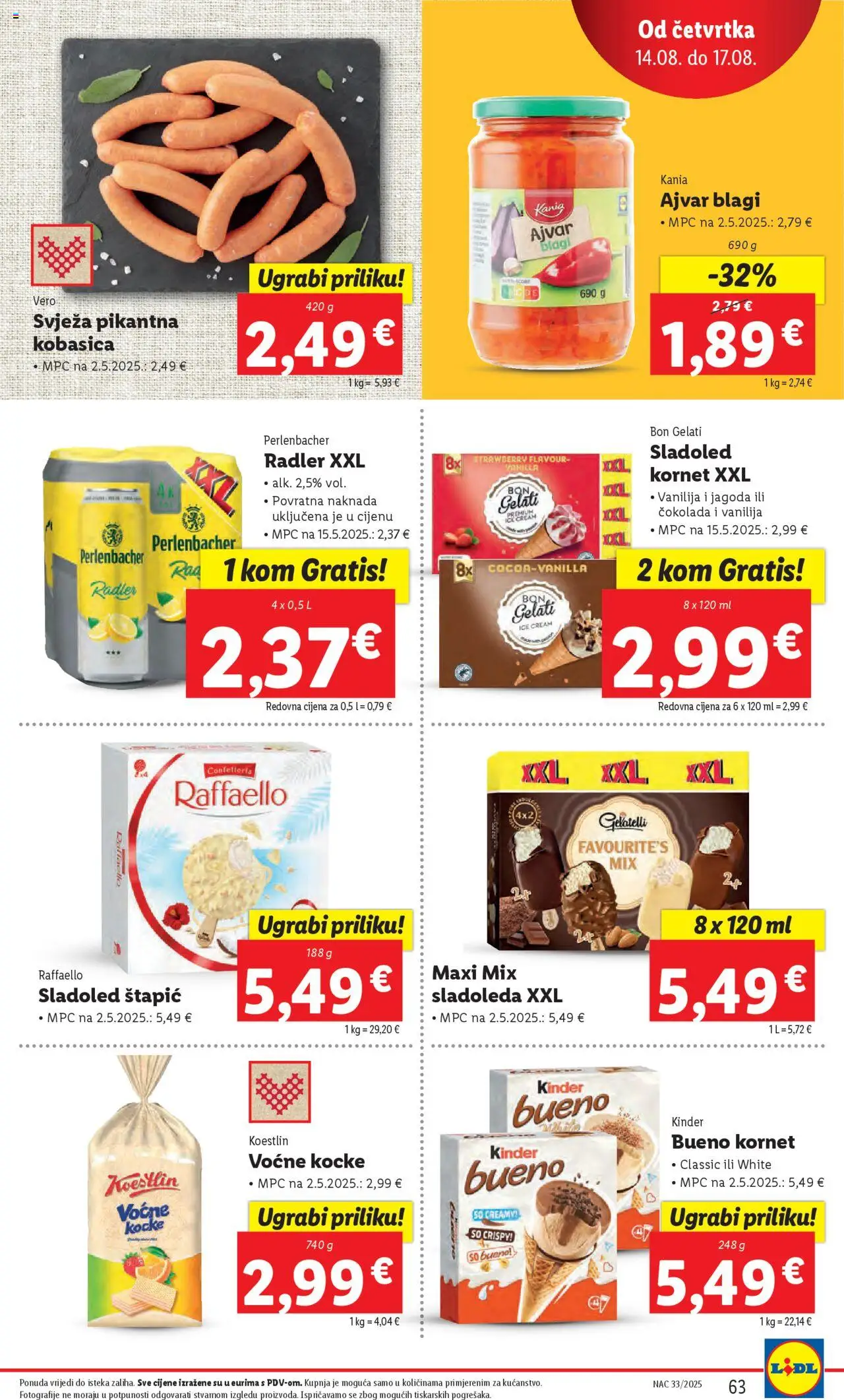 Lidl katalog | vrijedi od 11.08.2025 | Stranica: 63 | Proizvodi: Radler, Čokolada, Sladoled, Raffaello