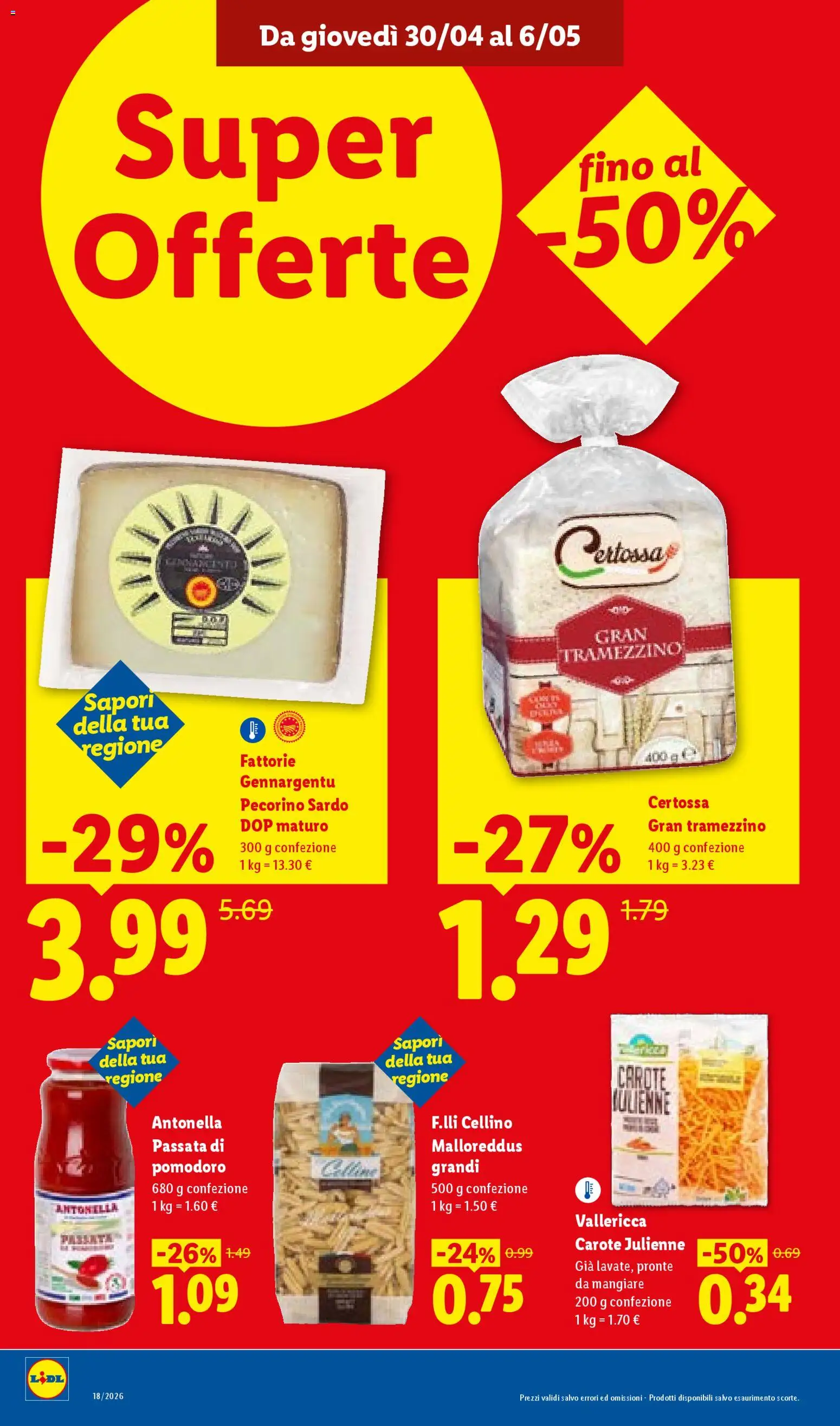 Volantino Lidl del 30.04.2026 | Pagina: 12 | Prodotti: Pomodoro, Carote, Passata di pomodoro, Tramezzino