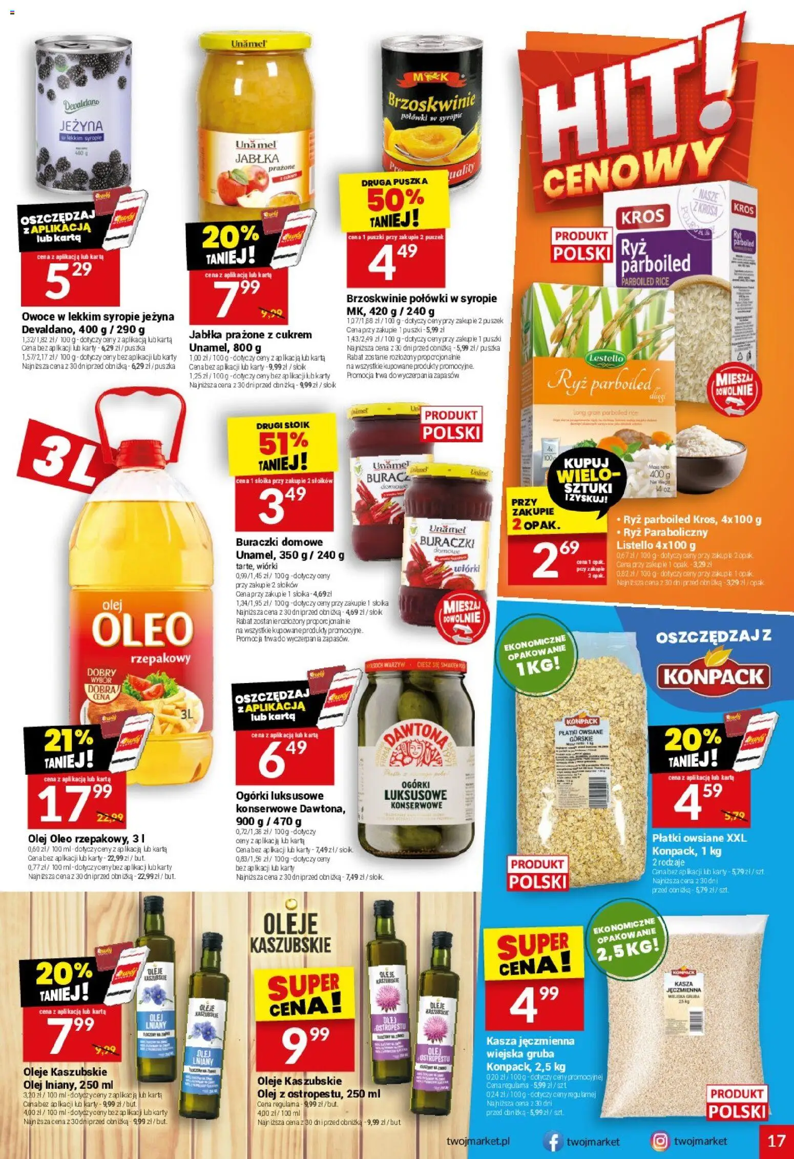 Twój Market Gazetka od 12.11.2025 | Strona: 17 | Produkty: Kasza, Olej, Jabłka prażone, Brzoskwinie