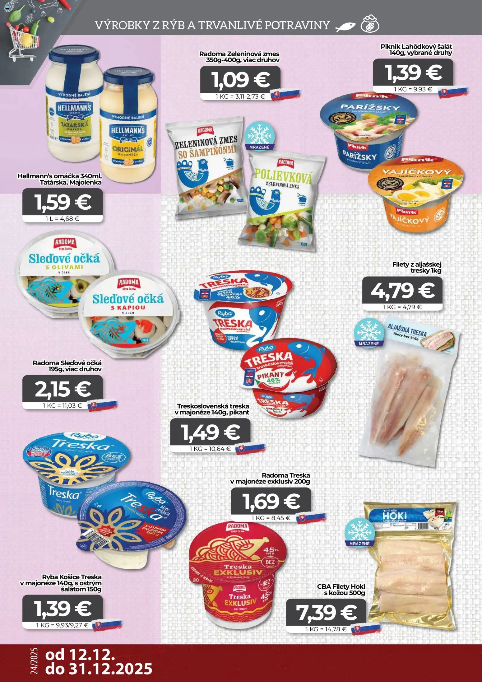 Nové CBA Komfos akcie – leták je platný od 12.12.2025 | Strana: 6 | Produkty: Olej, Šalát, Tatárska omáčka, Omáčka