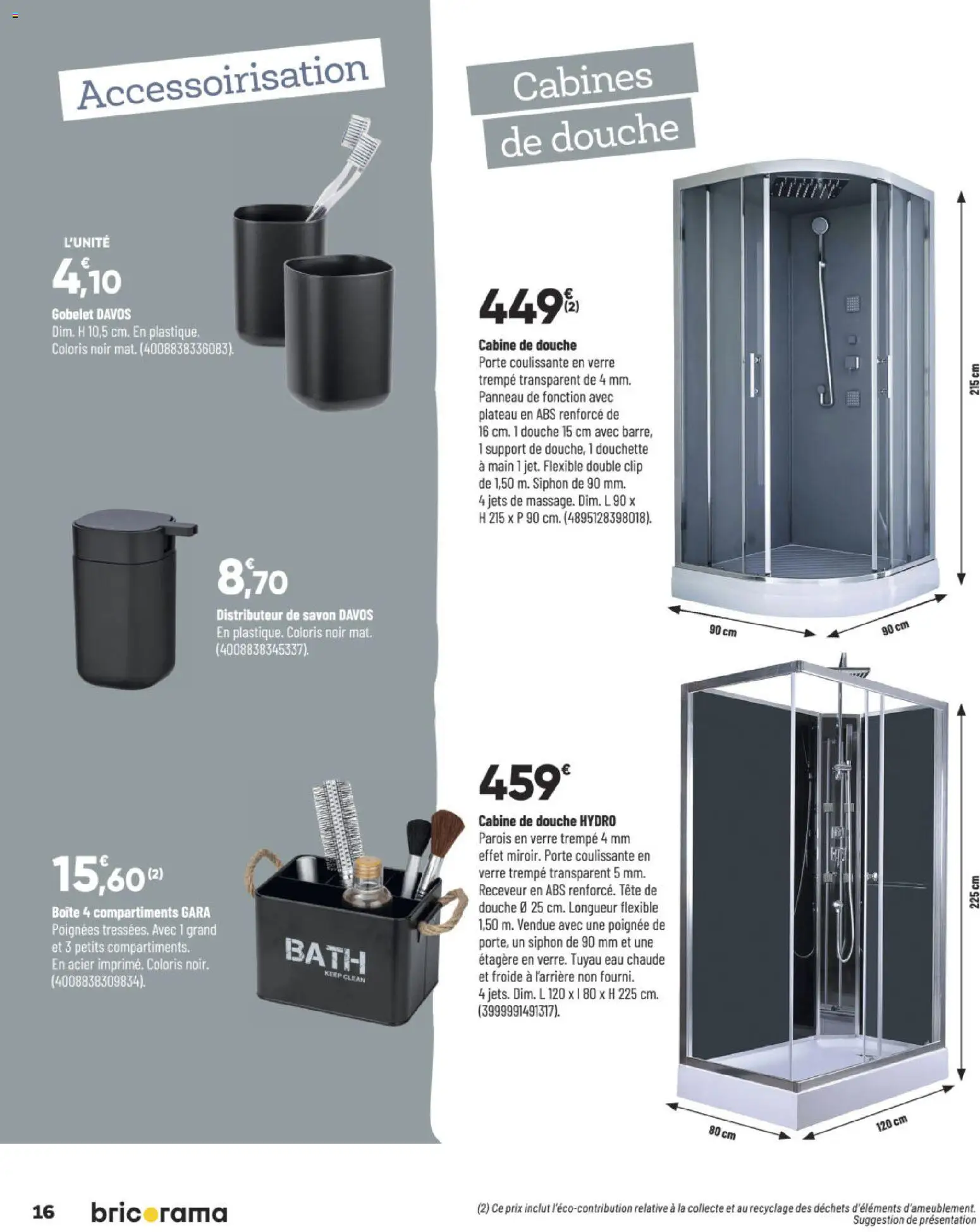 {H1} | Page: 16 | Produits: Plateau, Tuyau, Étagère, Douche