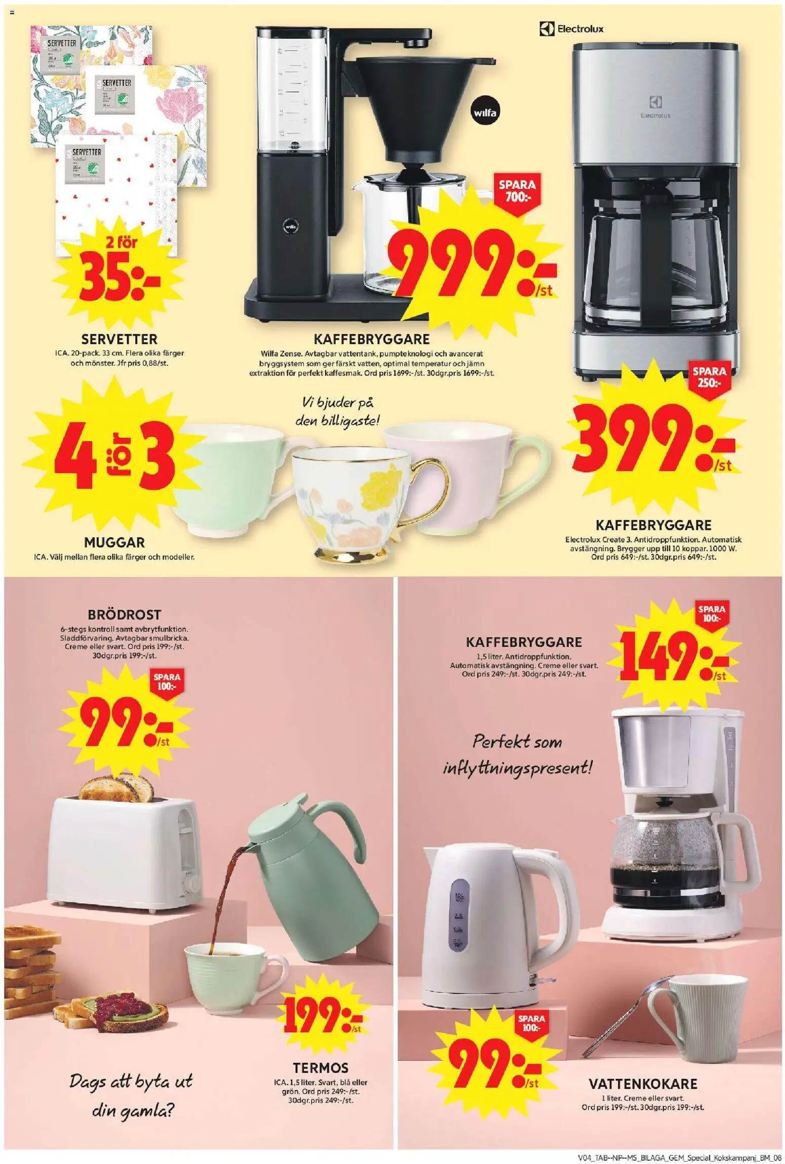ICA Maxi reklamblad aktuell från 19.01.2026 | Sida: 21 | Produkter: Kaffebryggare, Vattenkokare, Termos, Servetter