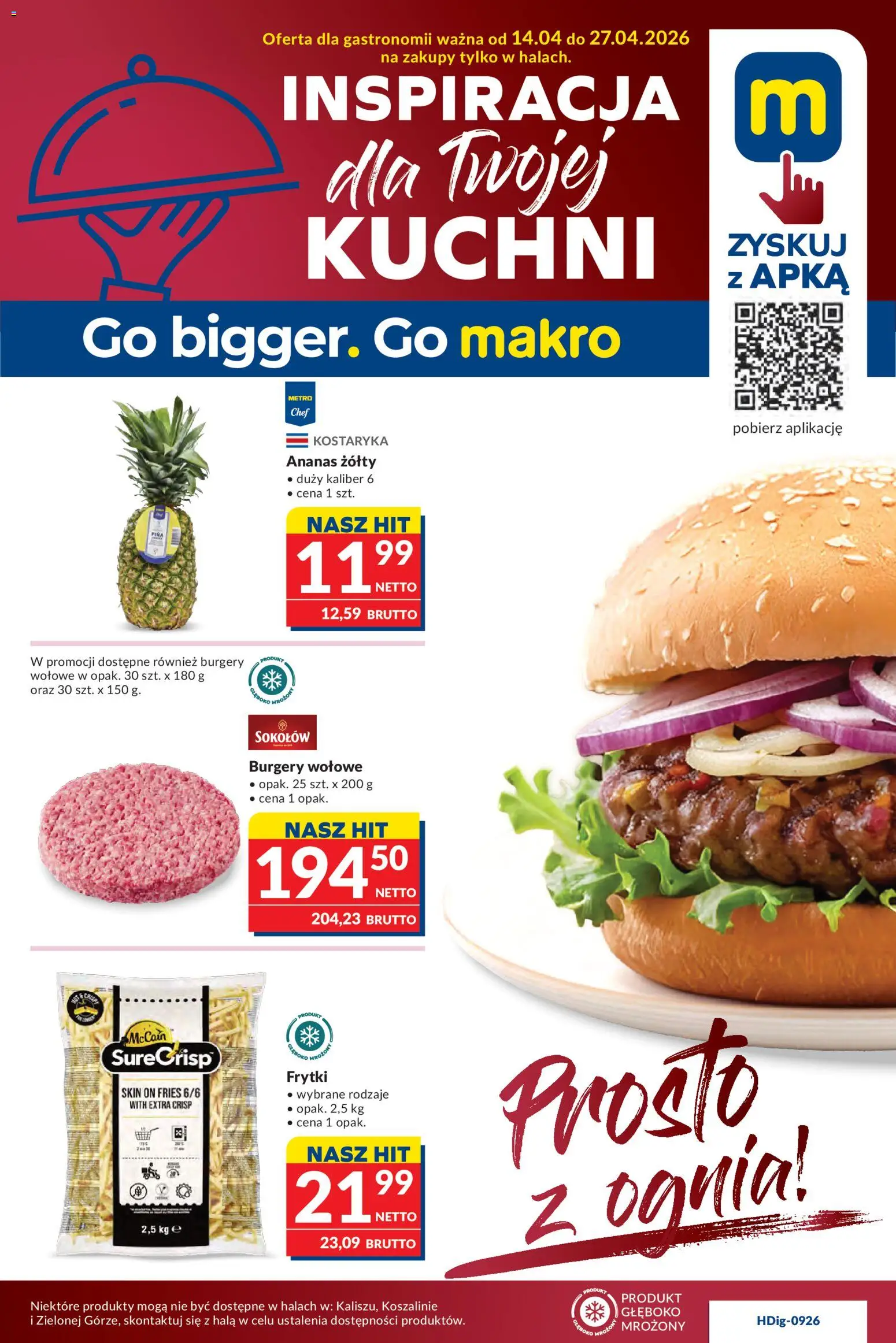 Makro gazetka - Oferta dla gastronomii od 14.04.2026 | Strona: 1 | Produkty: Burgery wolowe, Ananas, Frytki