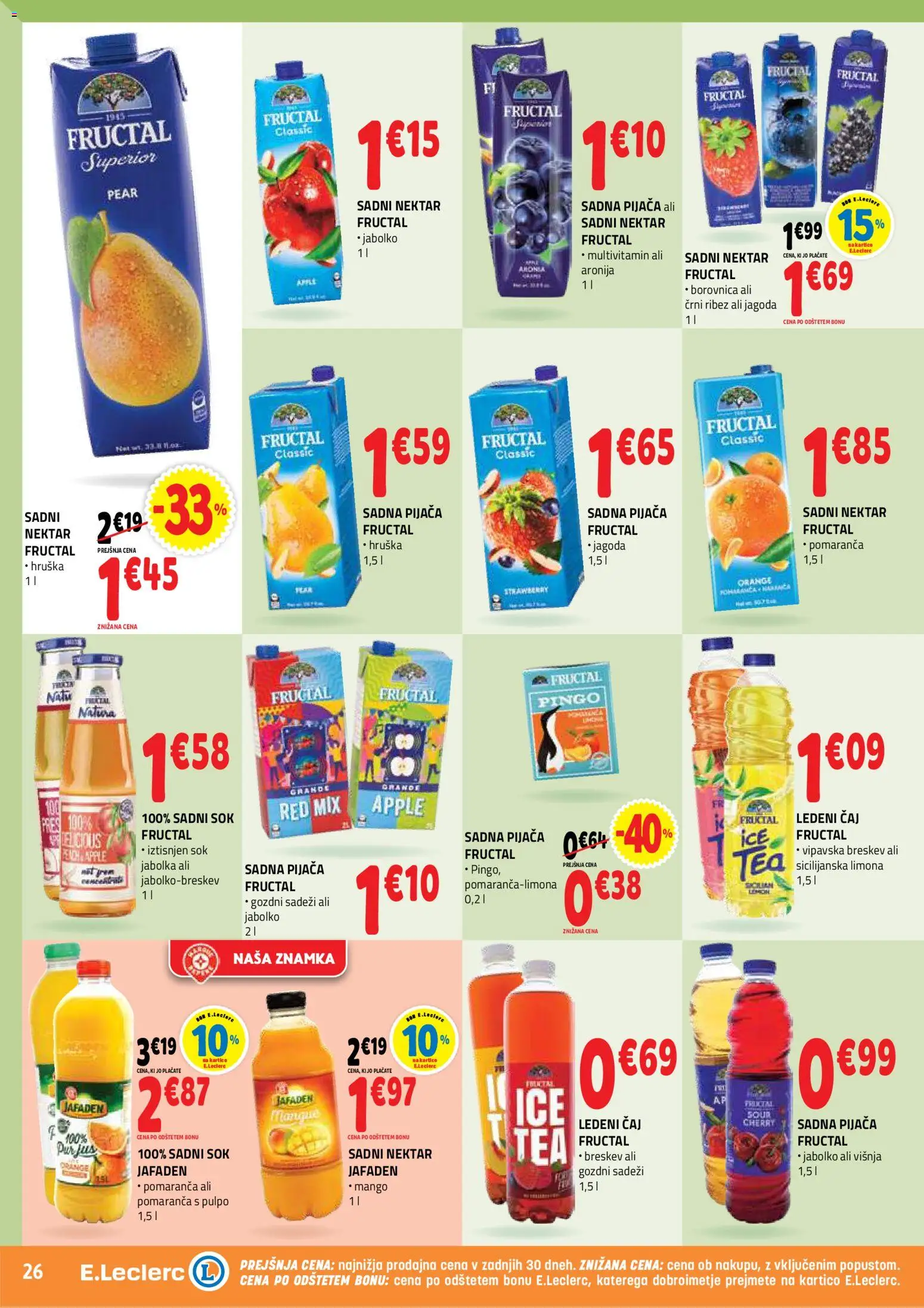 Novi E.leclerc katalog ponudbe – veljaven od 08.04.2026 | Stran: 26 | Izdelki: Ledeni čaj, Jabolka, Caj, Breskev
