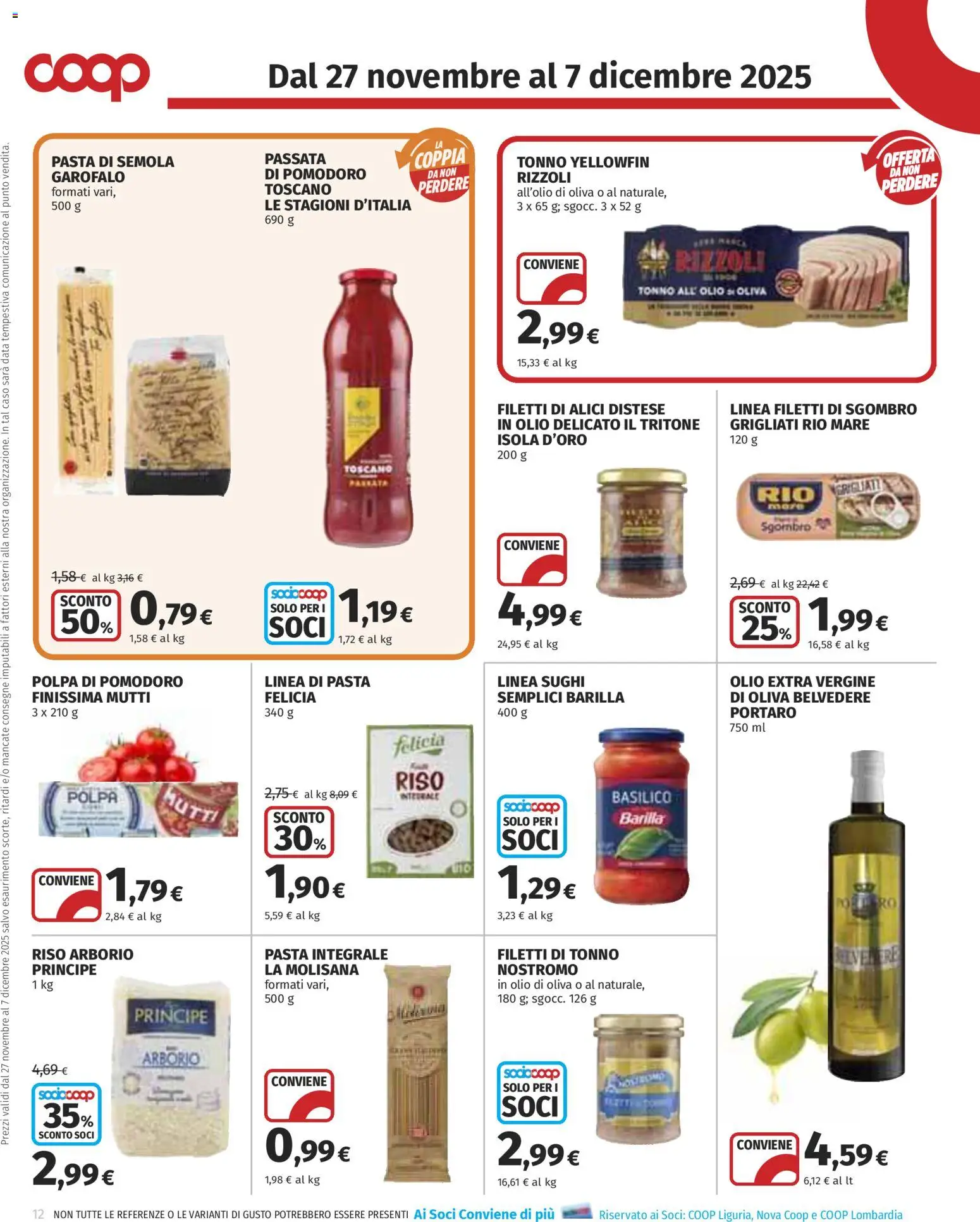 Volantino COOP del 27.11.2025 | Pagina: 12 | Prodotti: Pomodoro, Pasta, Data, Olio extra vergine
