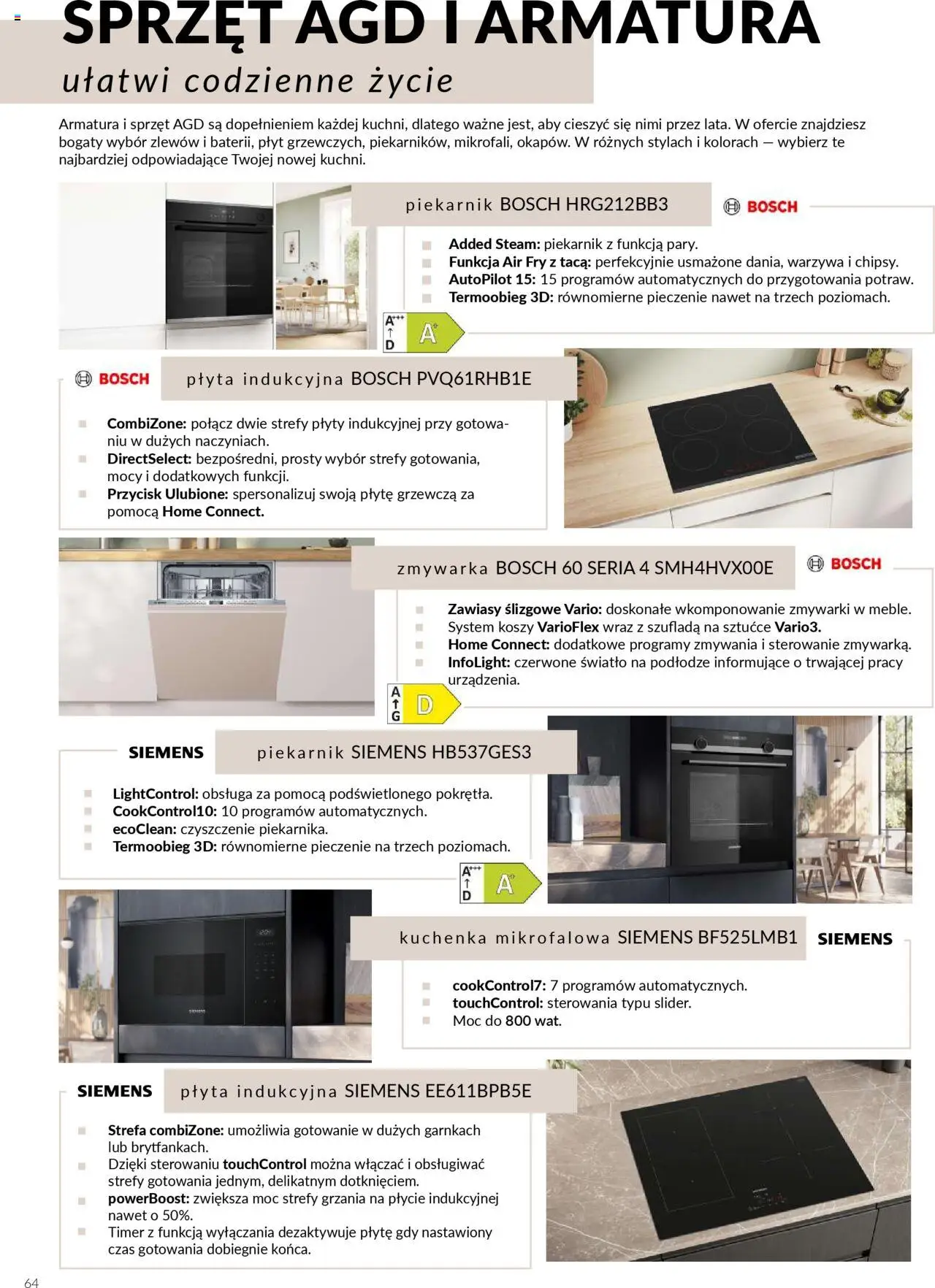 Salony Agata Gazetka - Kuchnie Qubik od 21.03.2025 | Strona: 64 | Produkty: Płyta indukcyjna, Piekarnik, Zmywarka, Sztućce