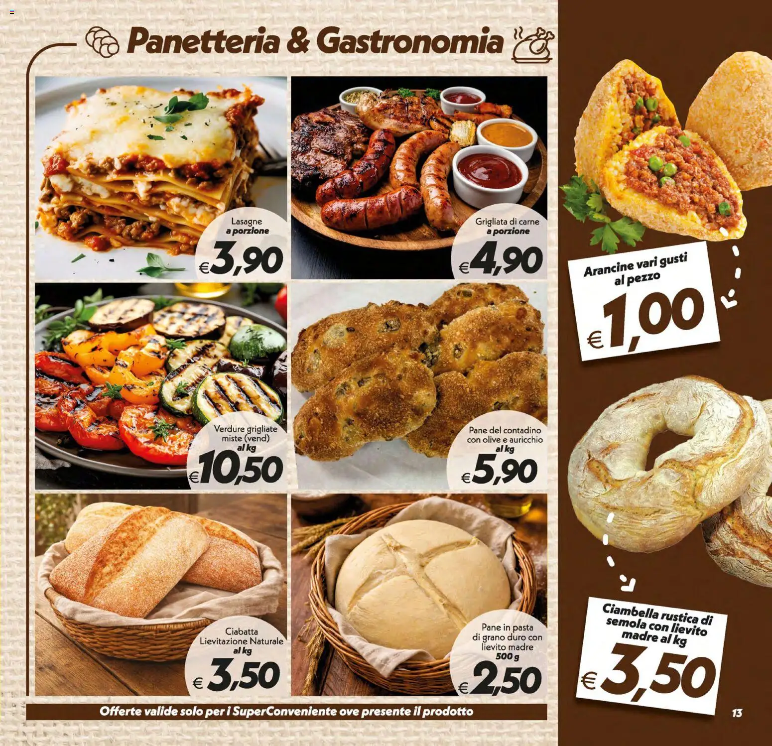 Volantino SuperConveniente del 13.01.2026 | Pagina: 13 | Prodotti: Pane, Verdure, Olive, Pasta