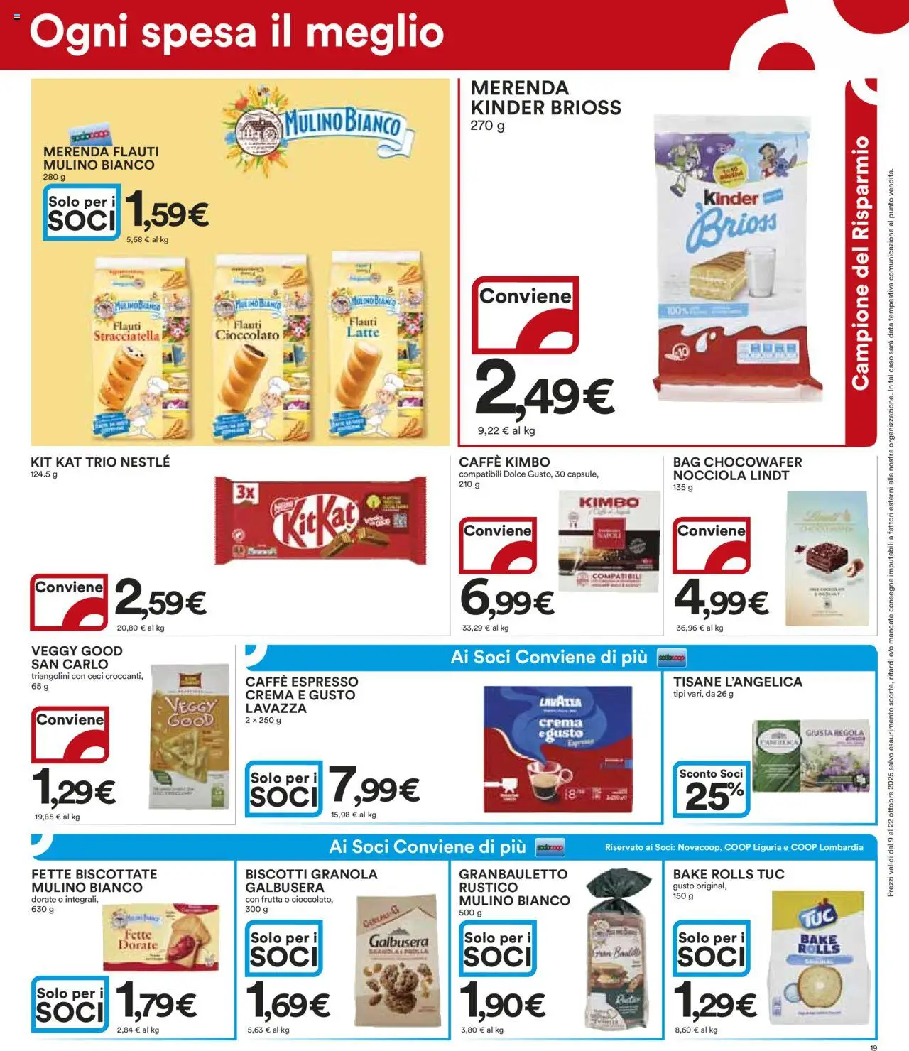 Volantino Ipercoop del 09.10.2025 | Pagina: 19 | Prodotti: Biscotti, Ceci, Fette biscottate, Lavazza