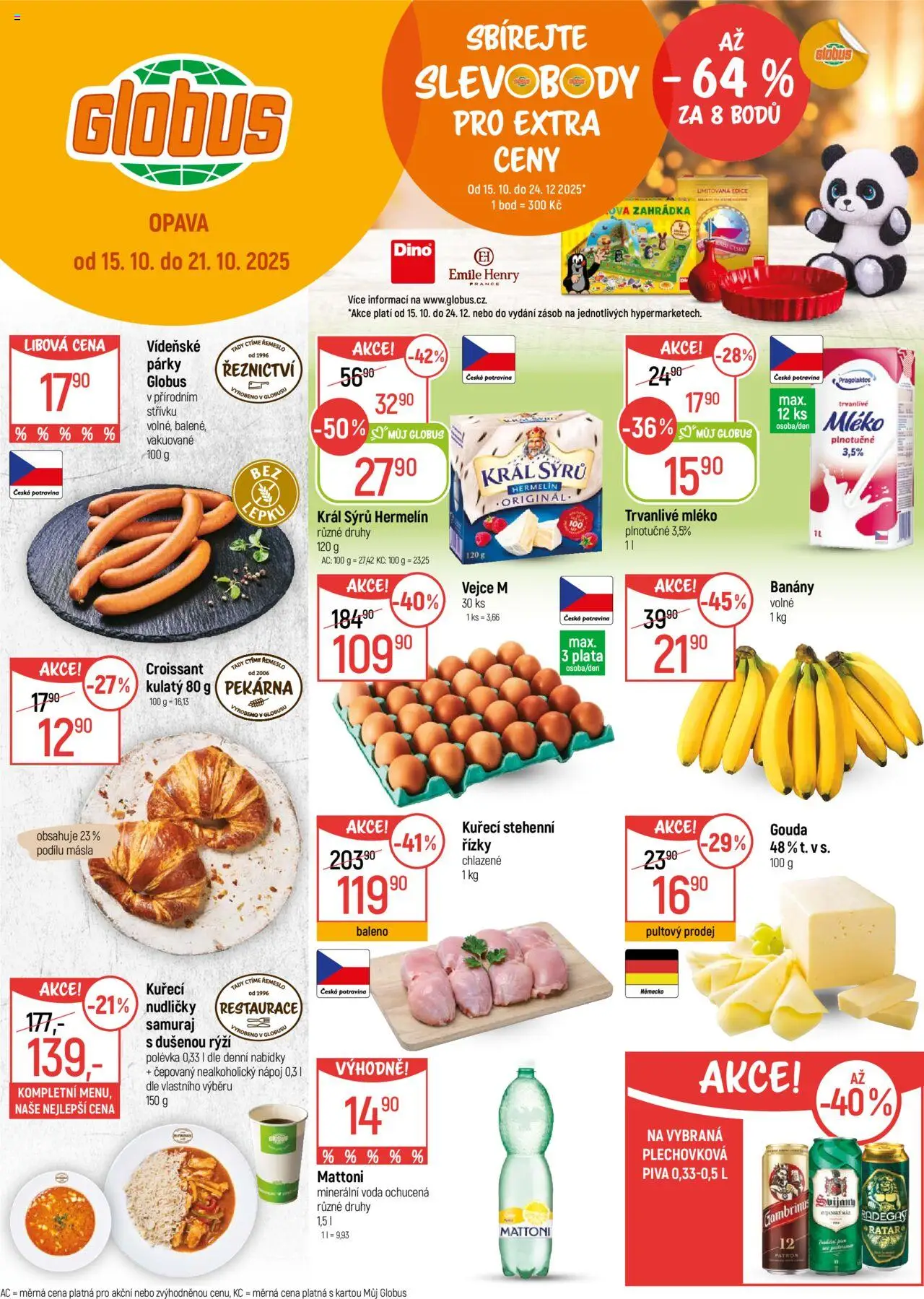 Globus leták - Opava od 15.10.2025 | Strana: 1 | Produkty: Mattoni, Mléko, Párky, Croissant