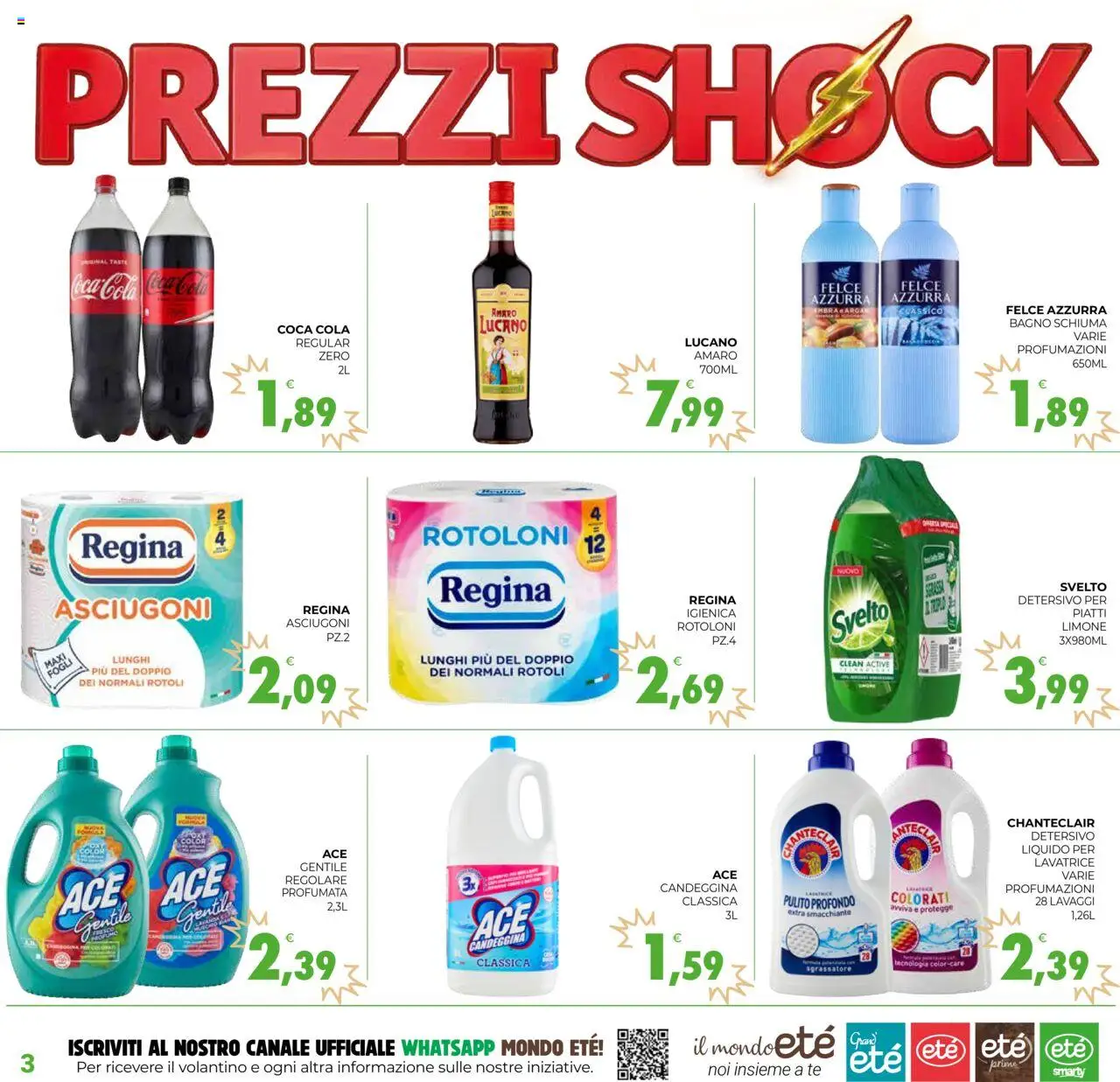 Volantino Eté del 19.08.2025 | Pagina: 3 | Prodotti: Candeggina, Sgrassatore, Bagno, Coca Cola