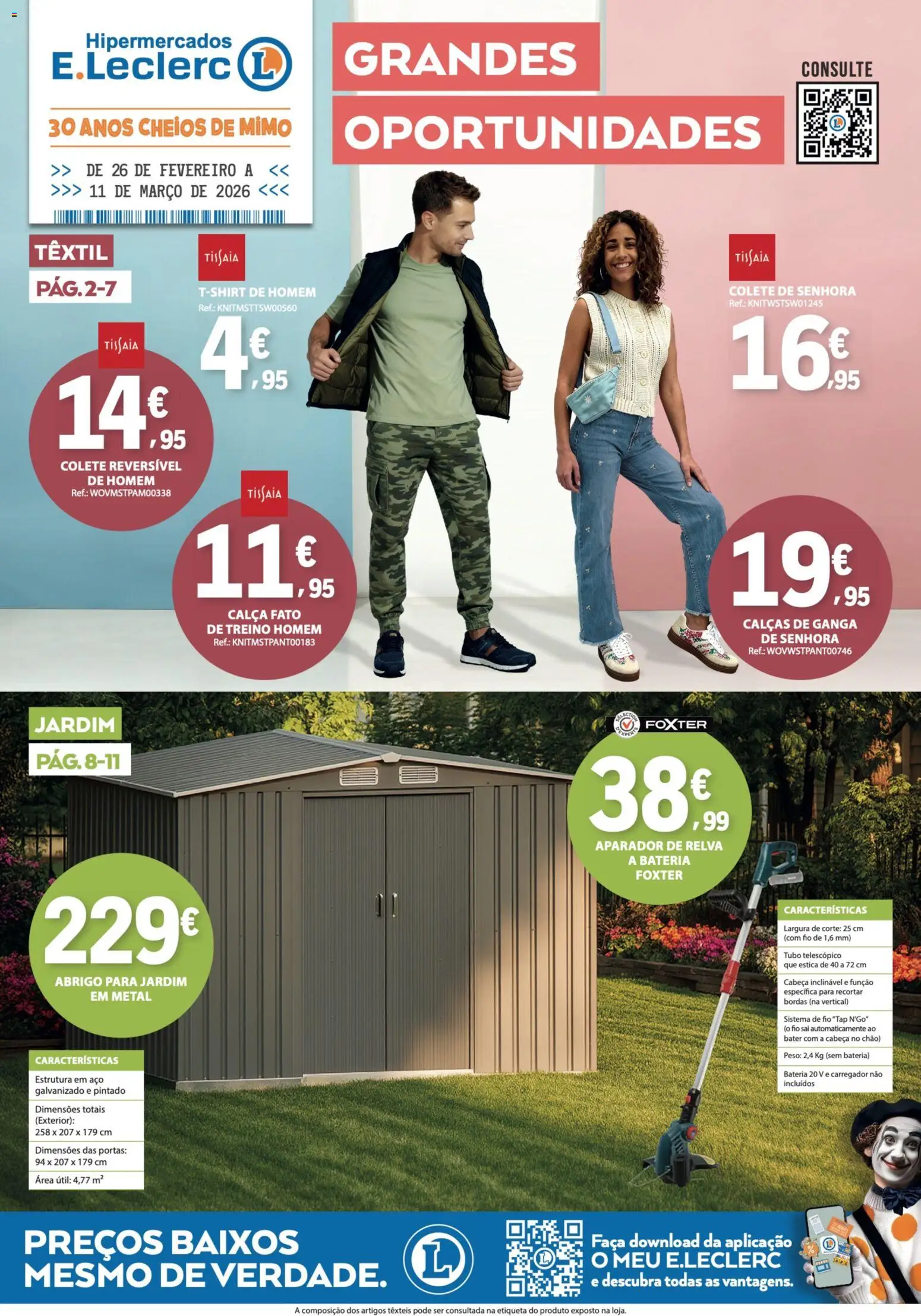 E.Leclerc Não Alimentar │ válido de 26.02.2026 | Página: 1 | Produtos: Aparador de relva, Portas, Colete, Calça