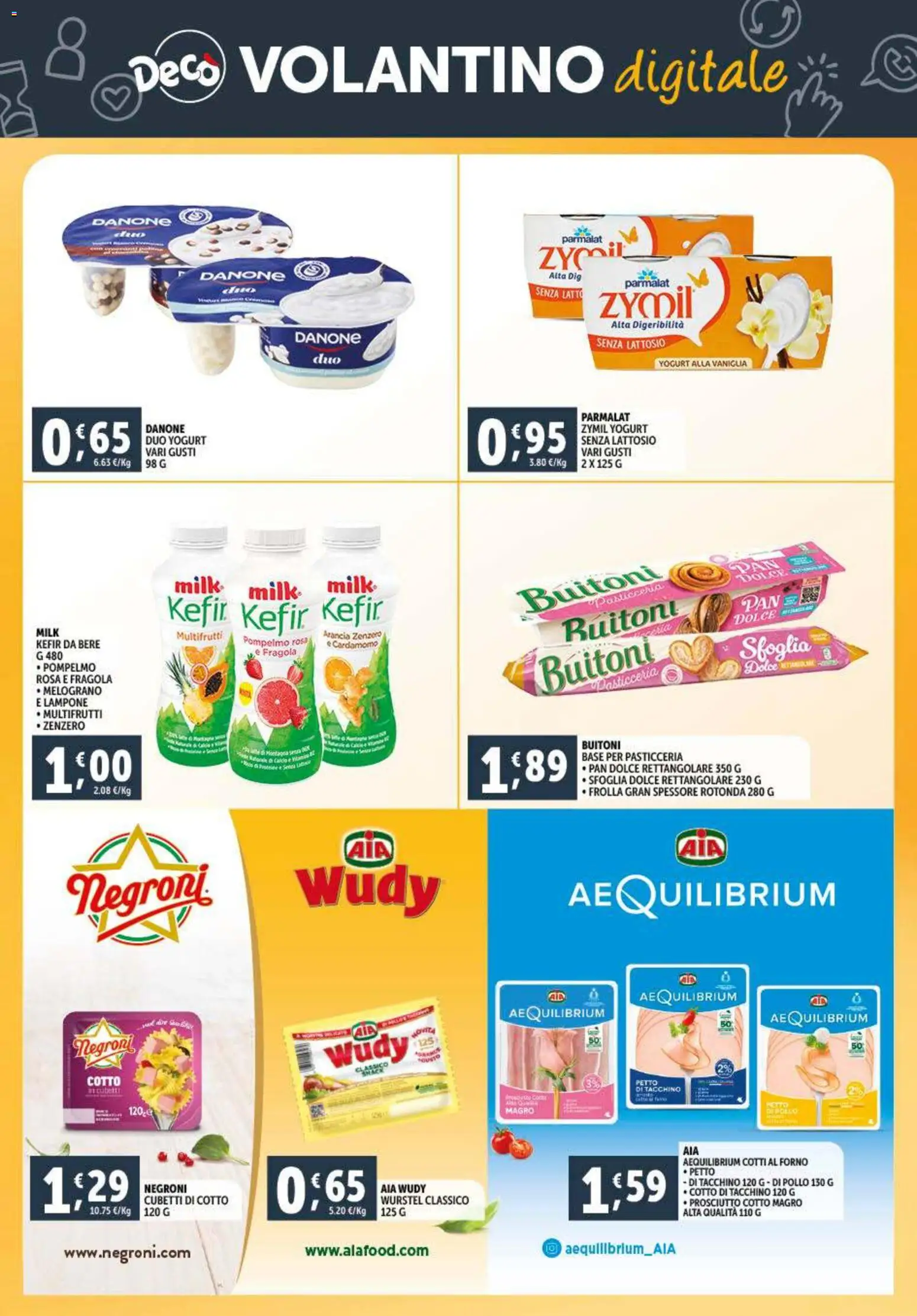 Volantino Decò del 28.10.2025 | Pagina: 23 | Prodotti: Yogurt, Pollo, Wurstel, Arancia