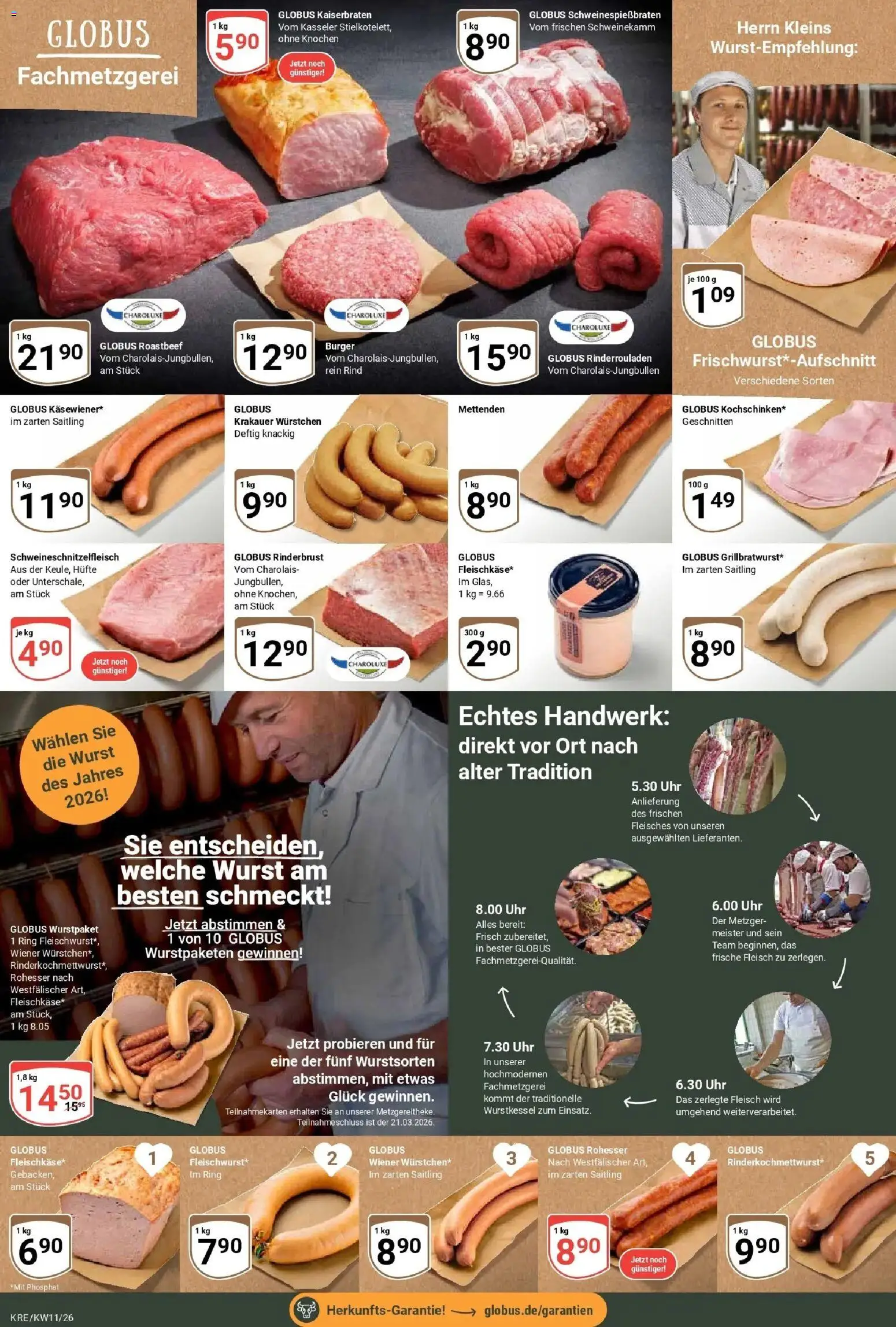 Globus prospekt Krefeld	 – gültig ab 09.03.2026 | Seite: 7 | Produkte: Rinderrouladen, Wiener wurstchen, Burger, Uhr