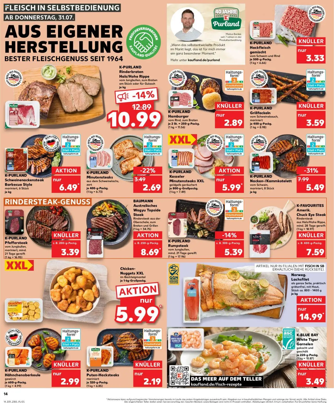 Kaufland prospekt Völklingen	 - gültig ab dem 31.07.2025 | Seite: 14 | Produkte: Garnelen, Fisch, Steak, Fleisch