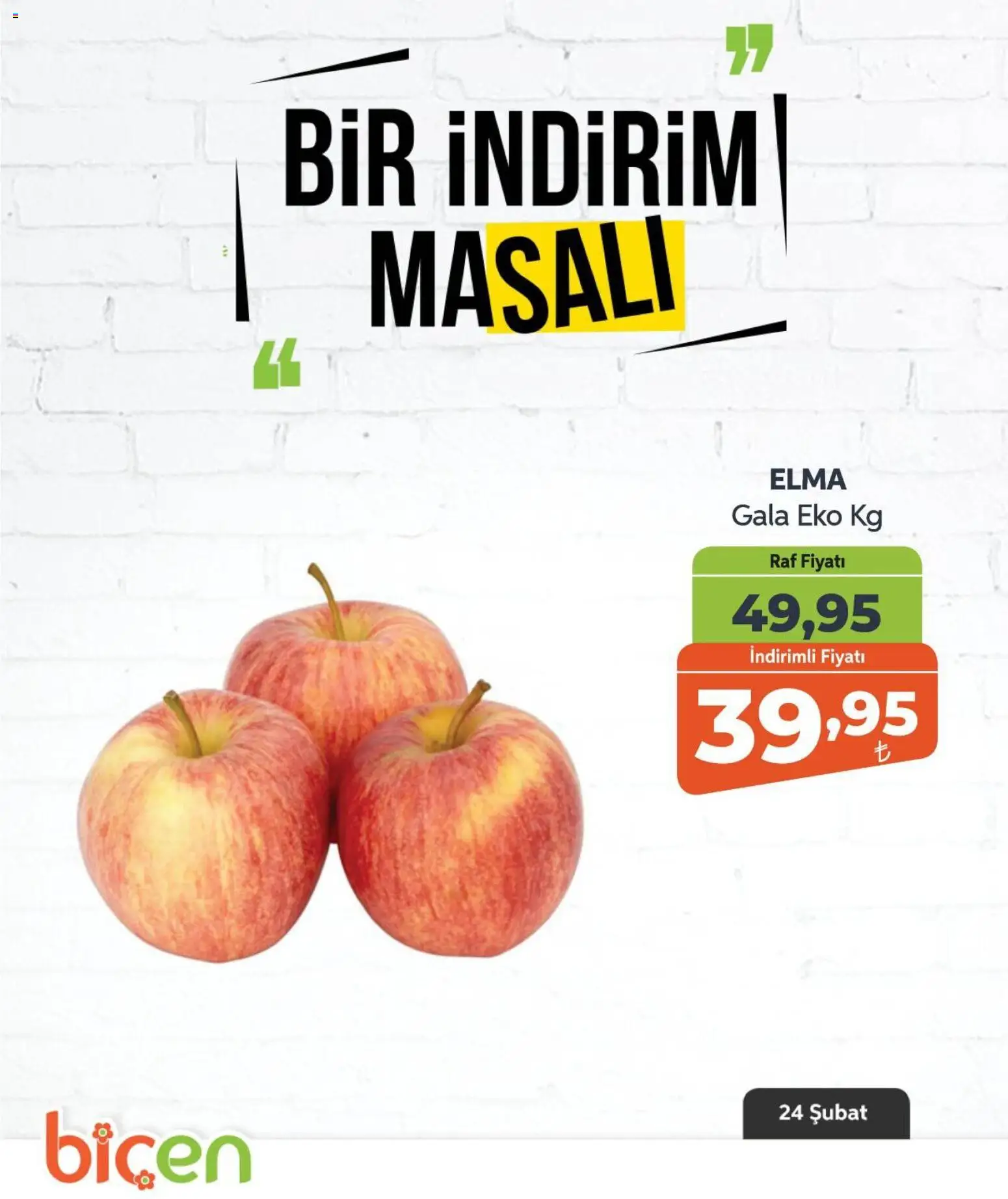 Biçen Market Bir İndirim MaSalı - meyve - 24.02.2026 tarihinden itibaren geçerlidir | Sayfa: 2 | Ürünler: Raf, Elma