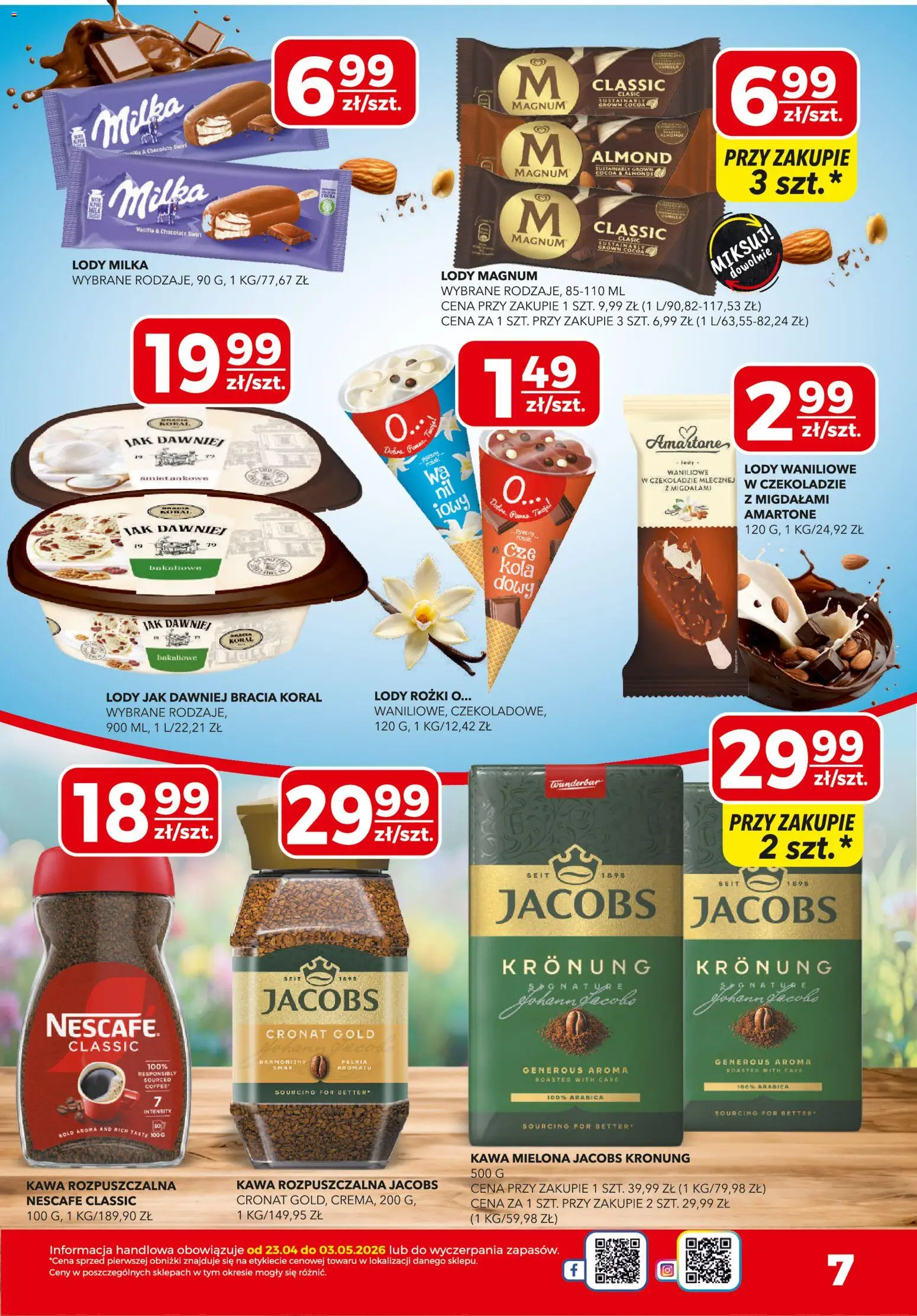 Top Market gazetka od 23.04.2026 | Strona: 7 | Produkty: Milka, Kawa, Lody waniliowe, Lody Magnum