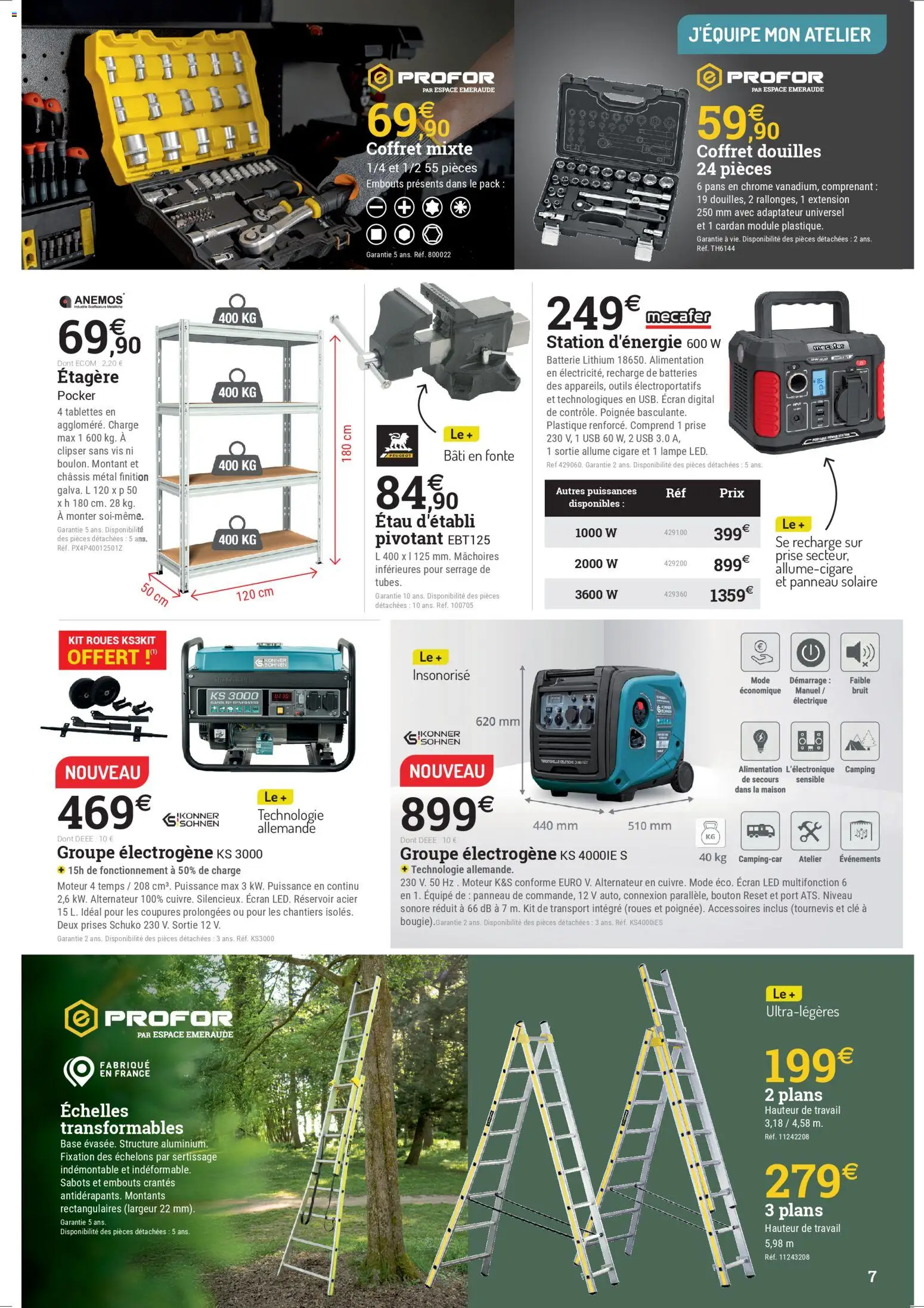 {H1} | Page: 7 | Produits: Adaptateur, Tournevis, Clé, Batterie