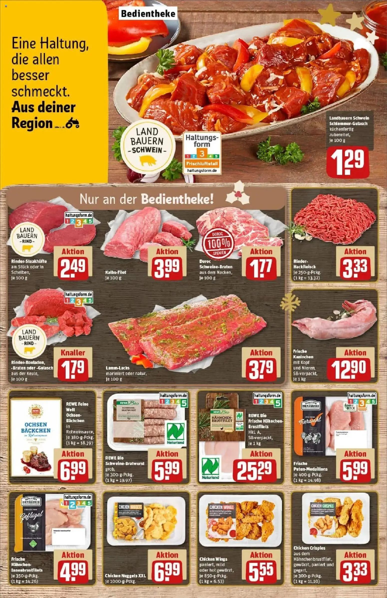 Rewe prospekt Laichingen	 – gültig ab 23.11.2025 | Seite: 8 | Produkte: Hahnchen, Kaninchen, Gulasch, Hackfleisch