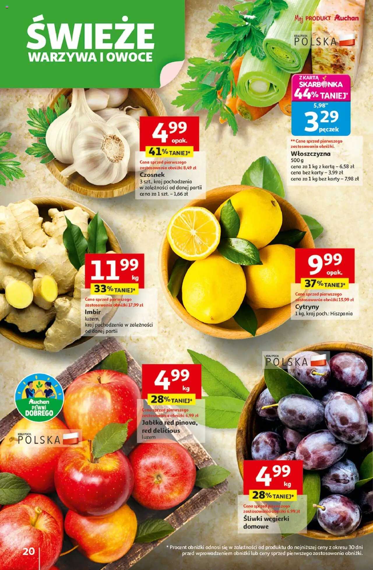 Auchan Gazetka - Wielkie przeboje cenowe Hipermarket od 23.10.2025 | Strona: 20 | Produkty: Karta, Imbir, Śliwki, Warzywa