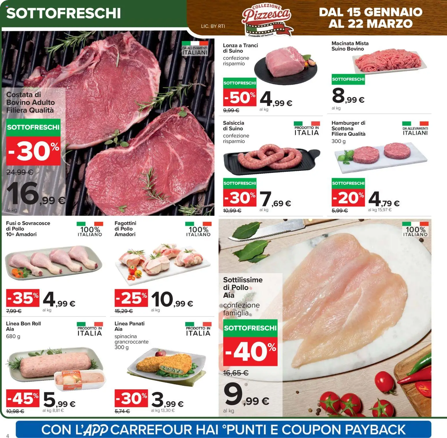 Volantino Carrefour del 15.01.2026 | Pagina: 4 | Prodotti: Bovino, Pollo, Suino, Salsiccia