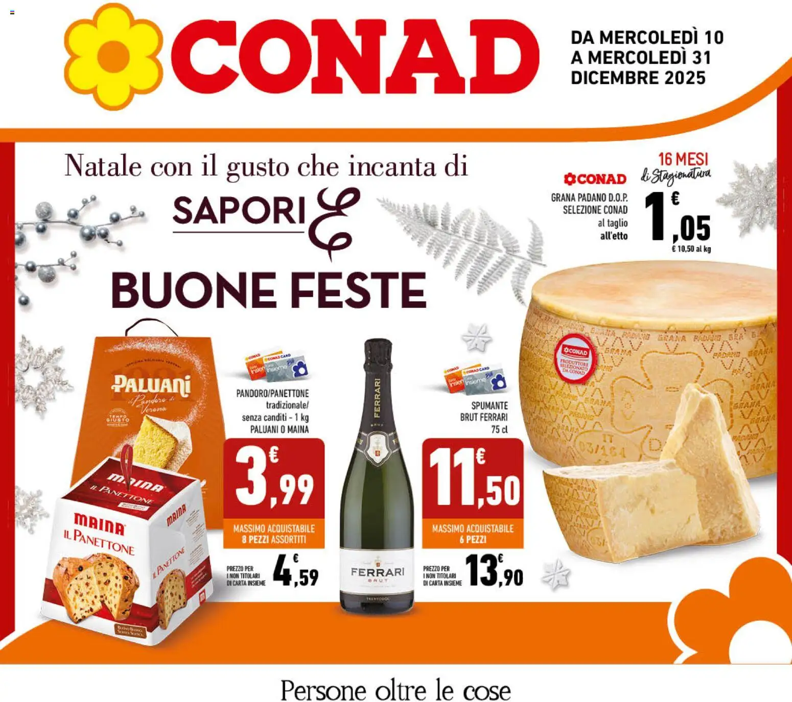 Volantino Conad del 10.12.2025 | Pagina: 1 | Prodotti: Pandoro, Panettone, Spumante, Grana Padano