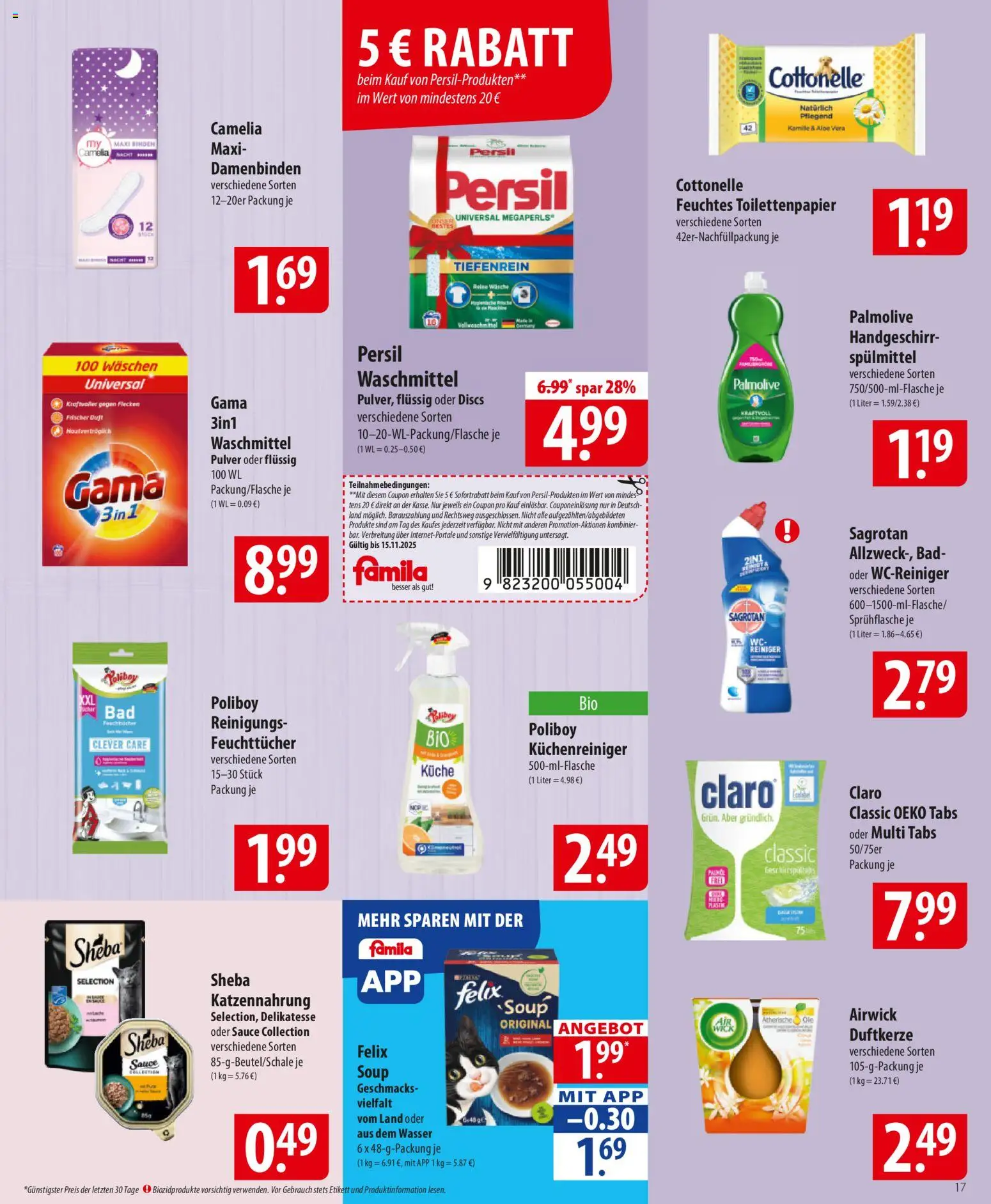 Famila Prospekt 	 – gültig ab 10.11.2025 | Seite: 17 | Produkte: Sheba, Bad, Wasser, Persil