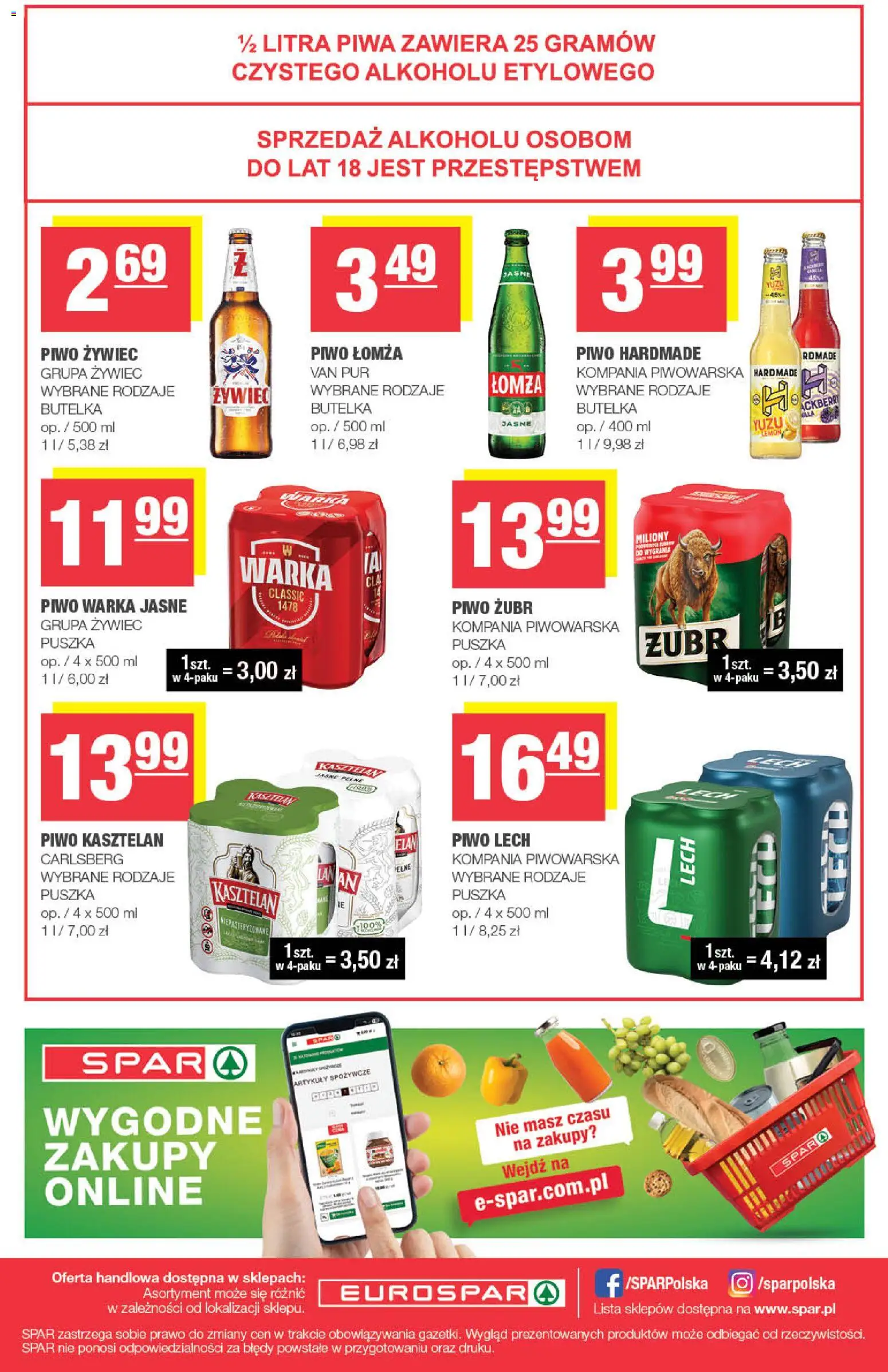 Spar Gazetka - Eurospar od 05.11.2025 | Strona: 16 | Produkty: Piwo żubr, Warka, Piwo Warka, Piwo