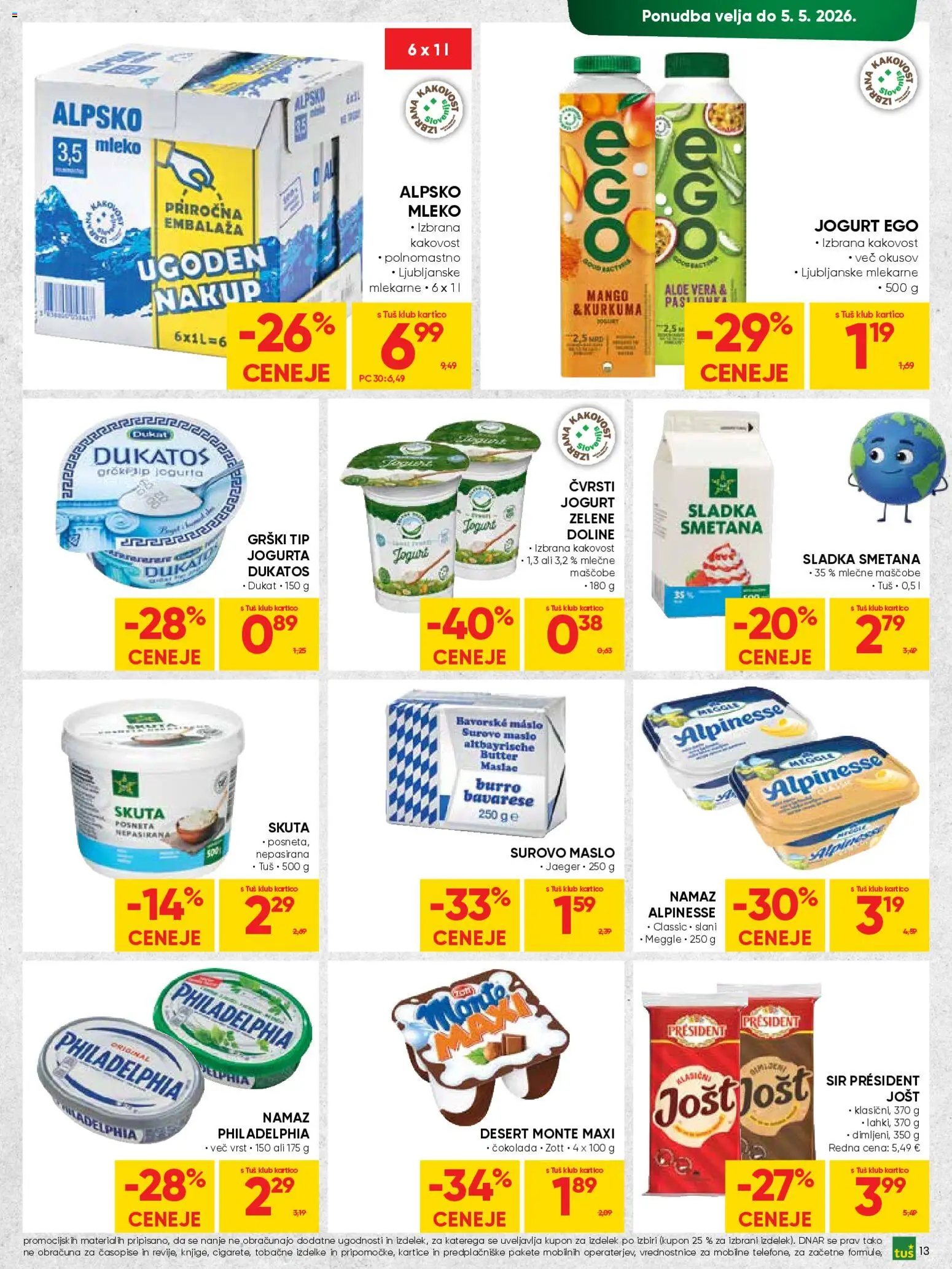 Novi Tuš katalog ponudbe – veljaven od 22.04.2026 | Stran: 13 | Izdelki: Maslo, Cokolada, Smetana, Skuta
