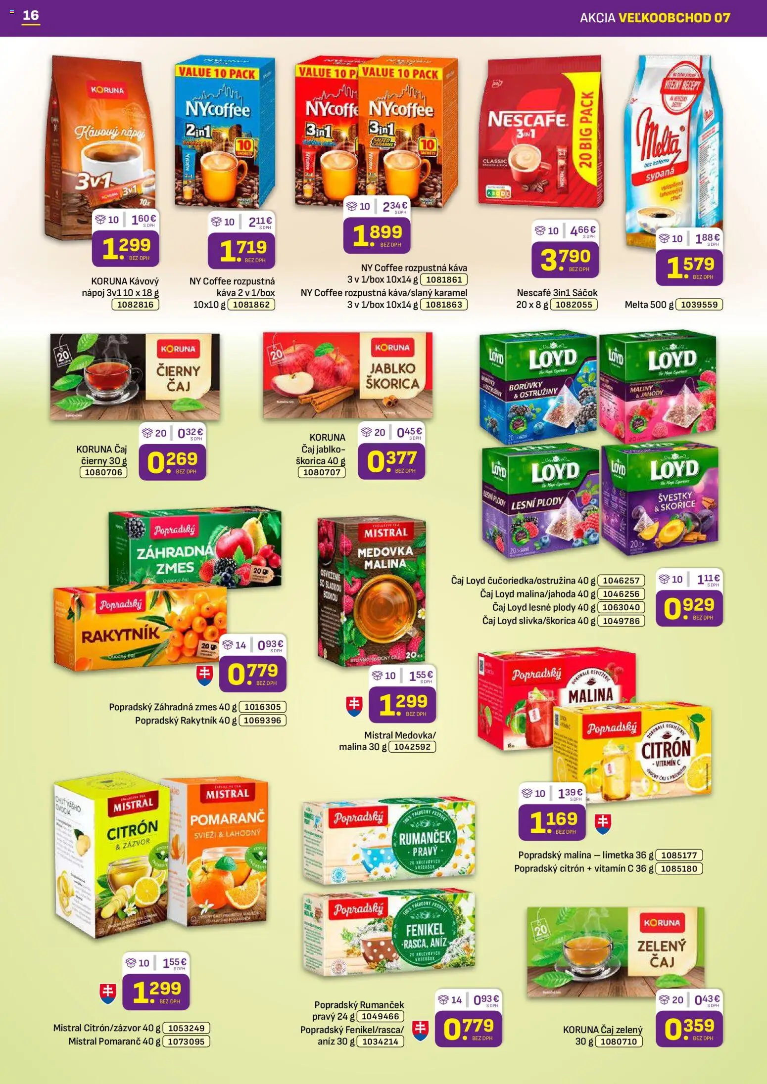 Nové Libex akcie – leták je platný od 07.04.2026 | Strana: 16 | Produkty: Káva, Čaj, Jahody, Maliny