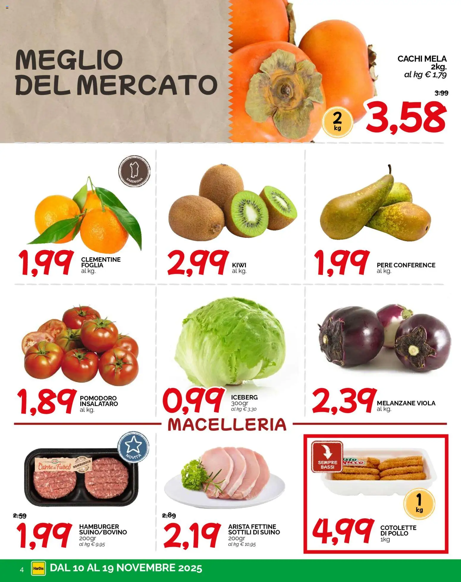 Volantino HarDis del 10.11.2025 | Pagina: 4 | Prodotti: Suino, Pomodoro, Cachi, Hamburger