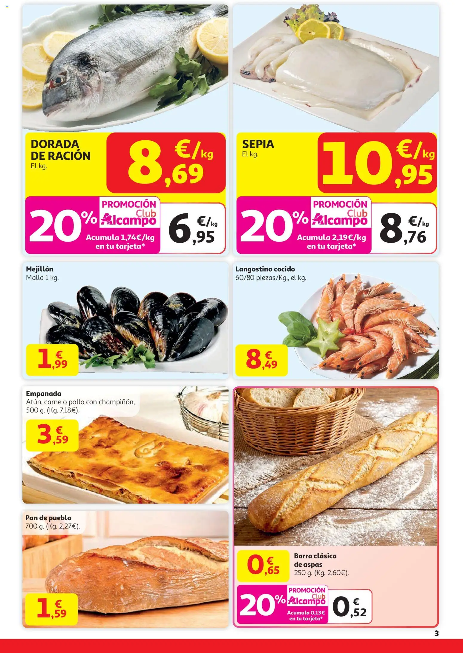 Alcampo - Supermercado Nacional │ válido desde el 29.12.2025 | Página: 3 | Productos: Pan, Pan de pueblo, Langostino