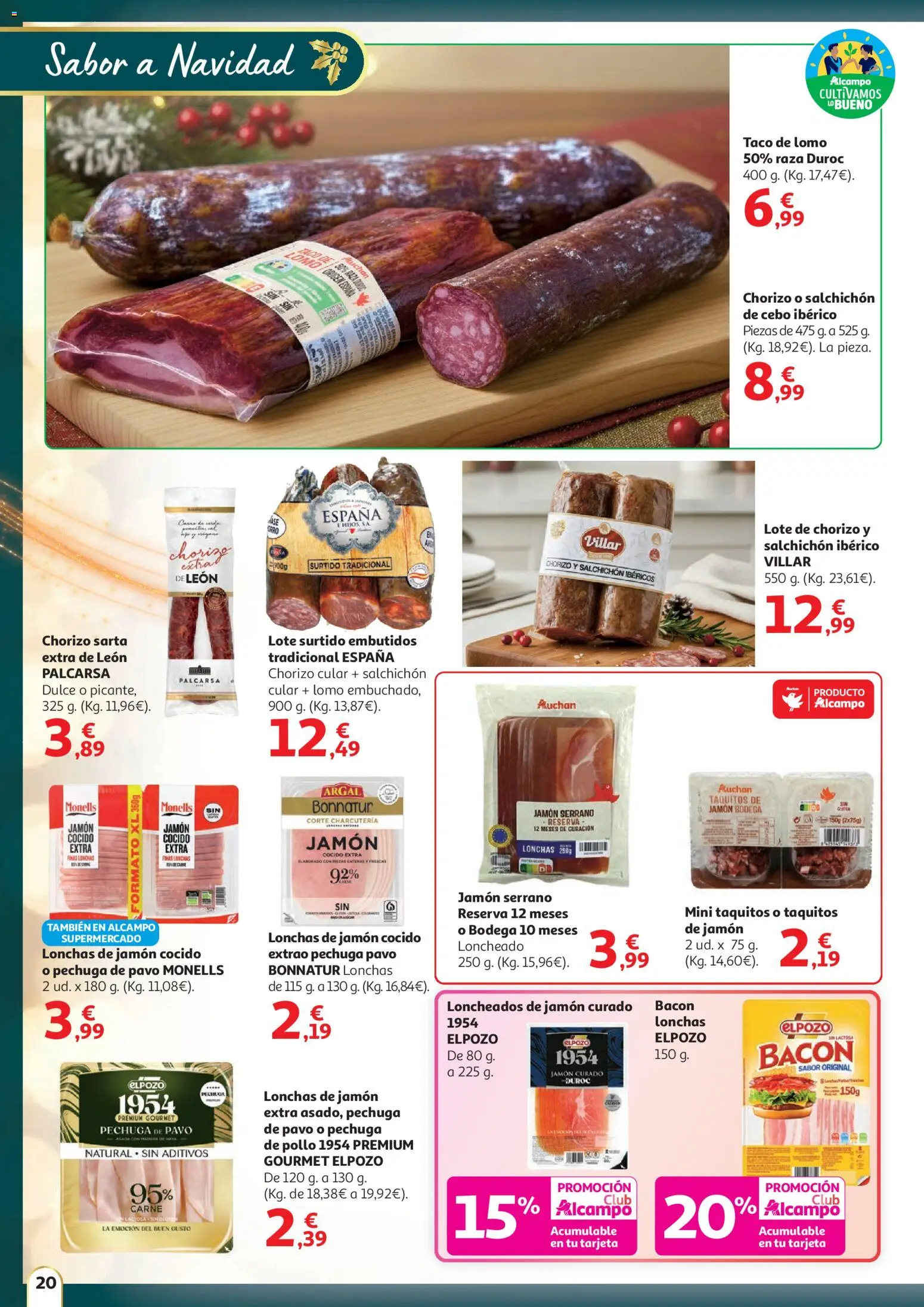 Alcampo - Hg Madrid │ válido desde el 11.12.2025 | Página: 20 | Productos: Jamón serrano, Jamón, Jamón cocido, Loncheado