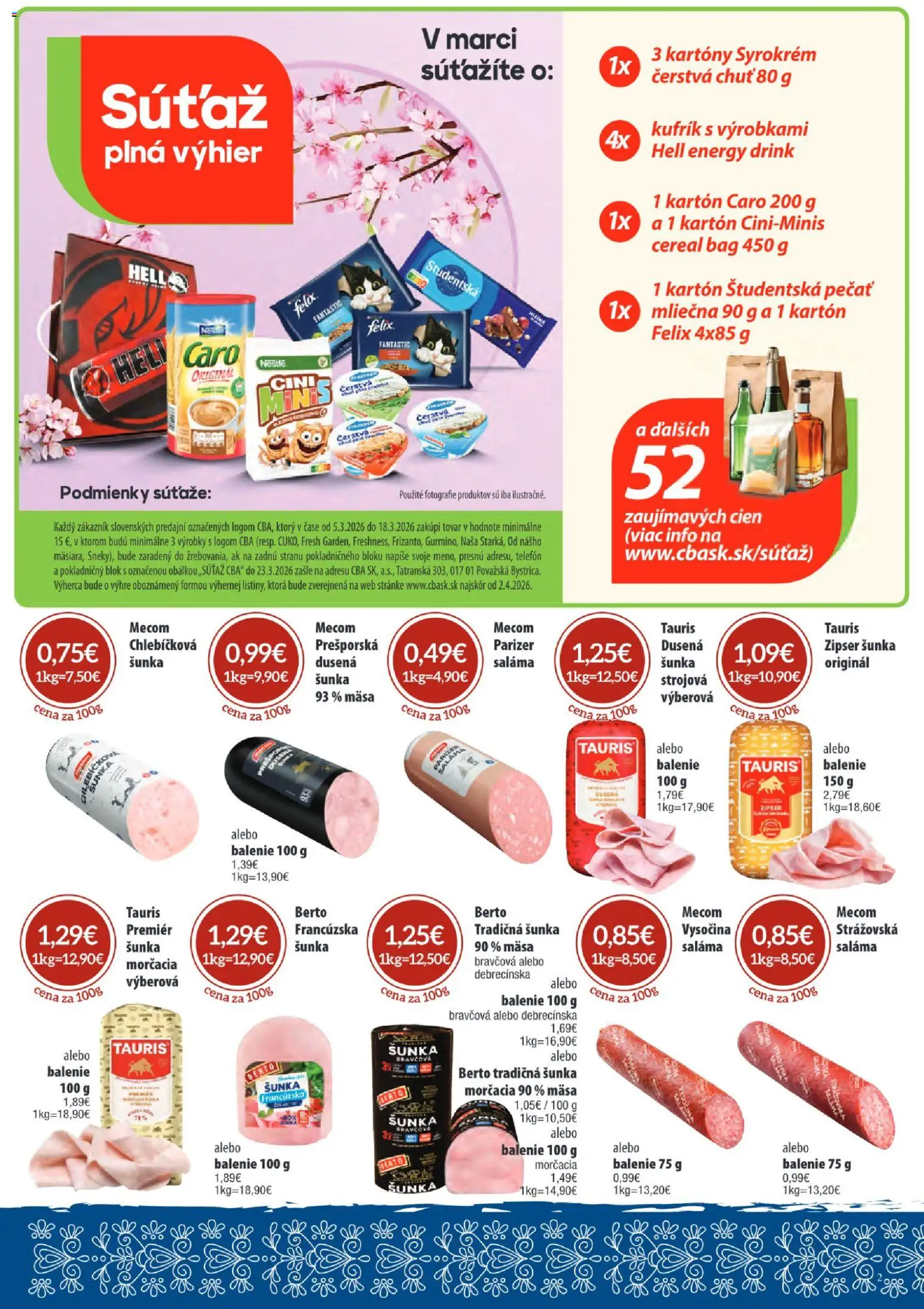 Nové Sintra akcie – leták je platný od 05.03.2026 | Strana: 2 | Produkty: Telefón, Felix, Saláma, Študentská pečať