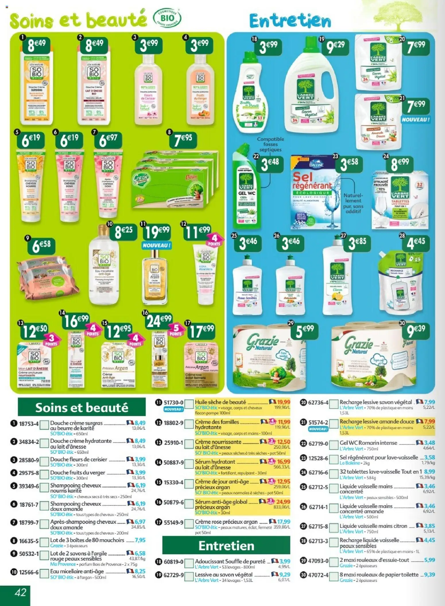 {H1} | Page: 42 | Produits: Adoucissant, Beurre, Huile, Crème